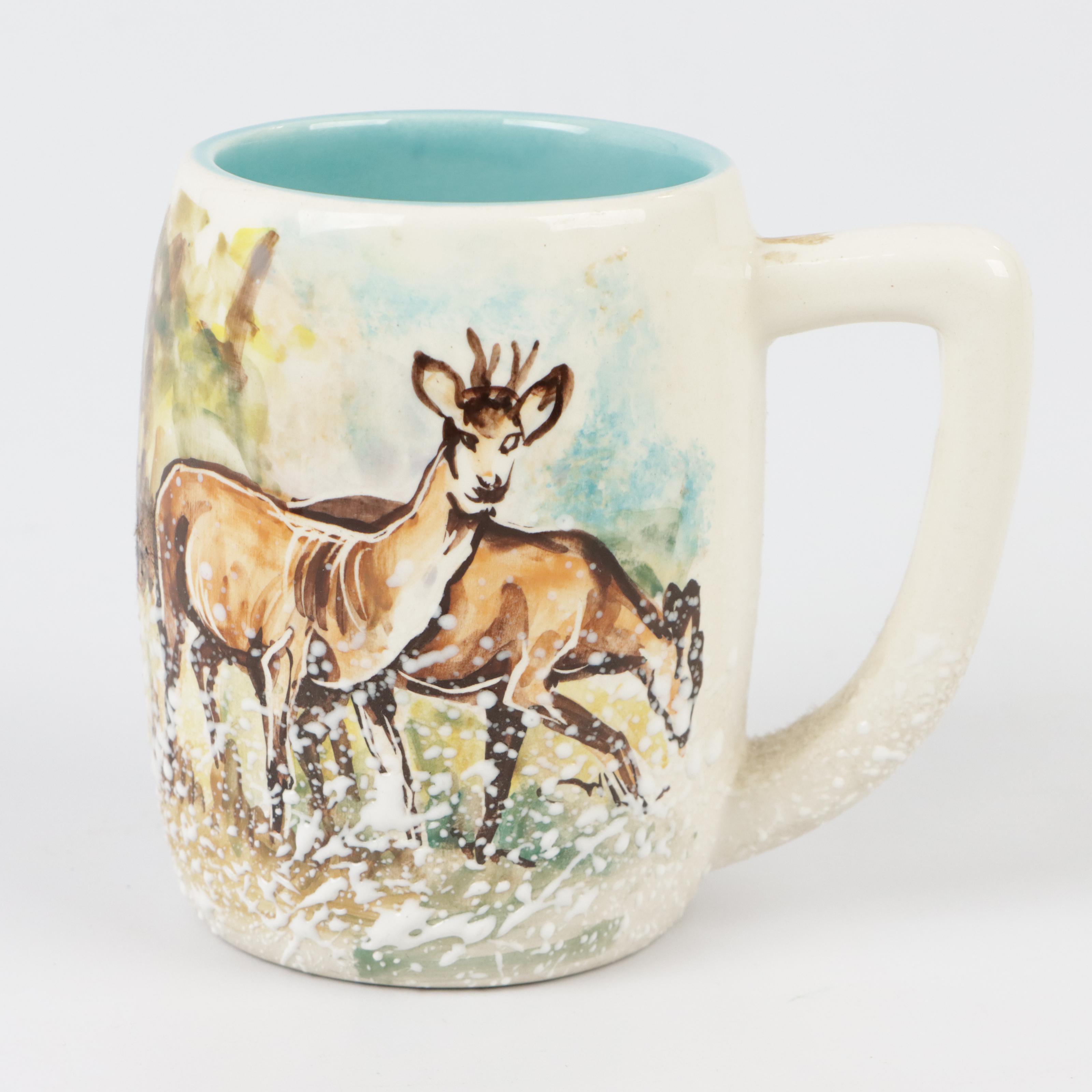 Signed Dryden Pottery Deer Mug, Rosemeade Wolf Salt and Pepper Shakers, and More
