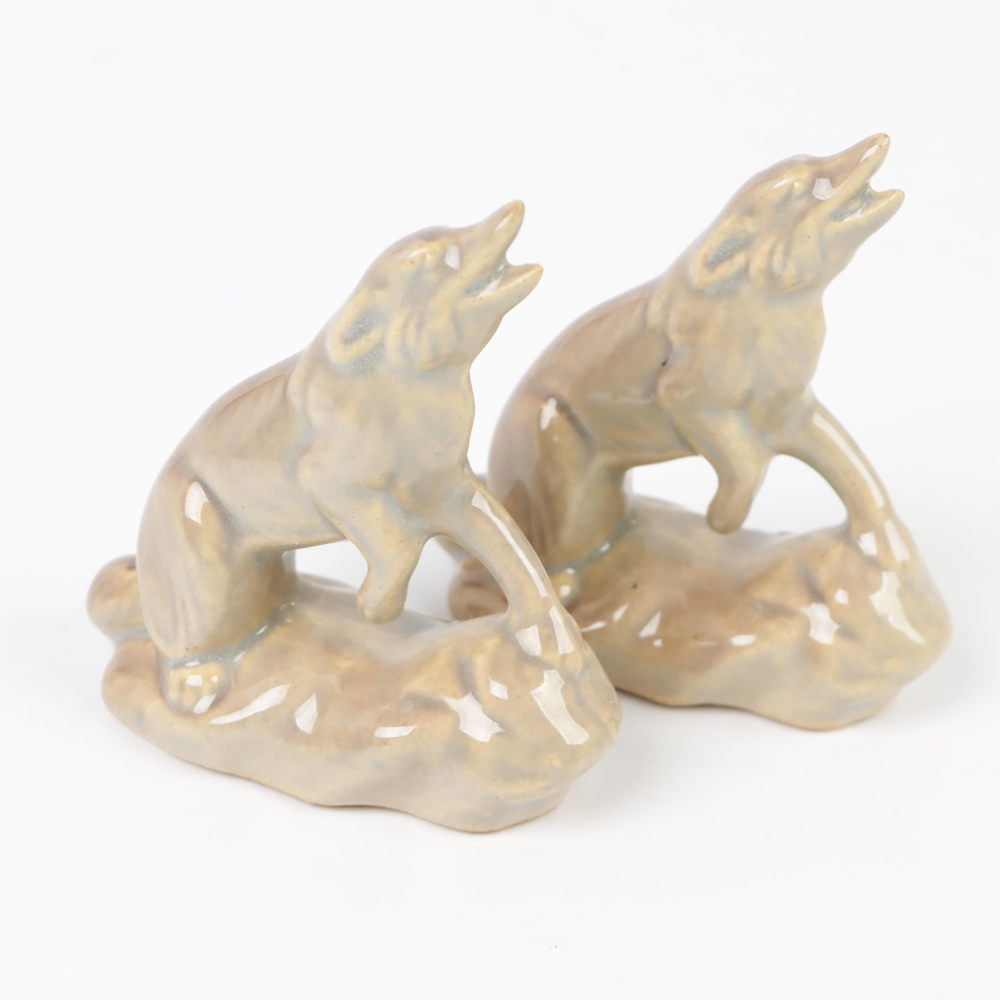 Signed Dryden Pottery Deer Mug, Rosemeade Wolf Salt and Pepper Shakers, and More