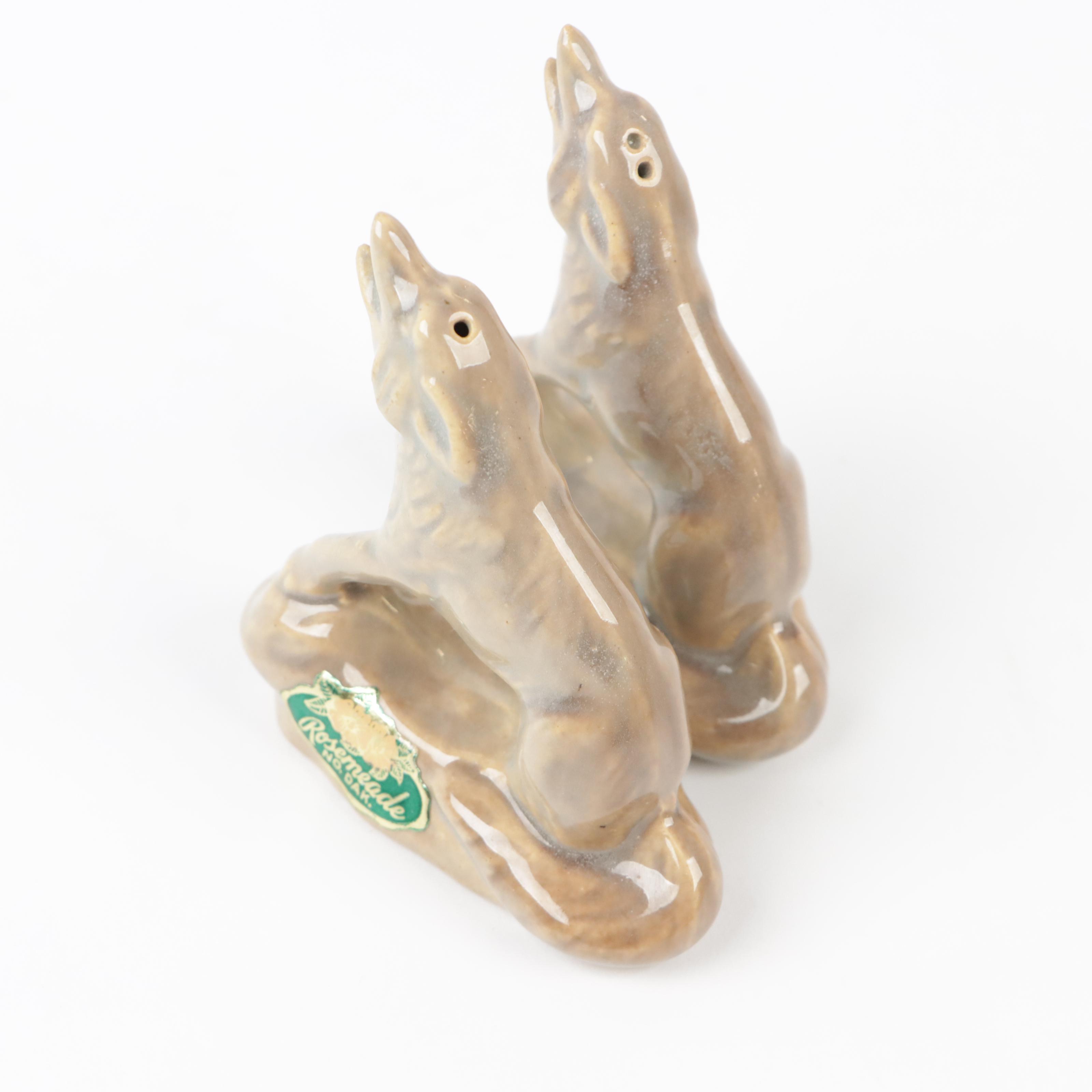 Signed Dryden Pottery Deer Mug, Rosemeade Wolf Salt and Pepper Shakers, and More