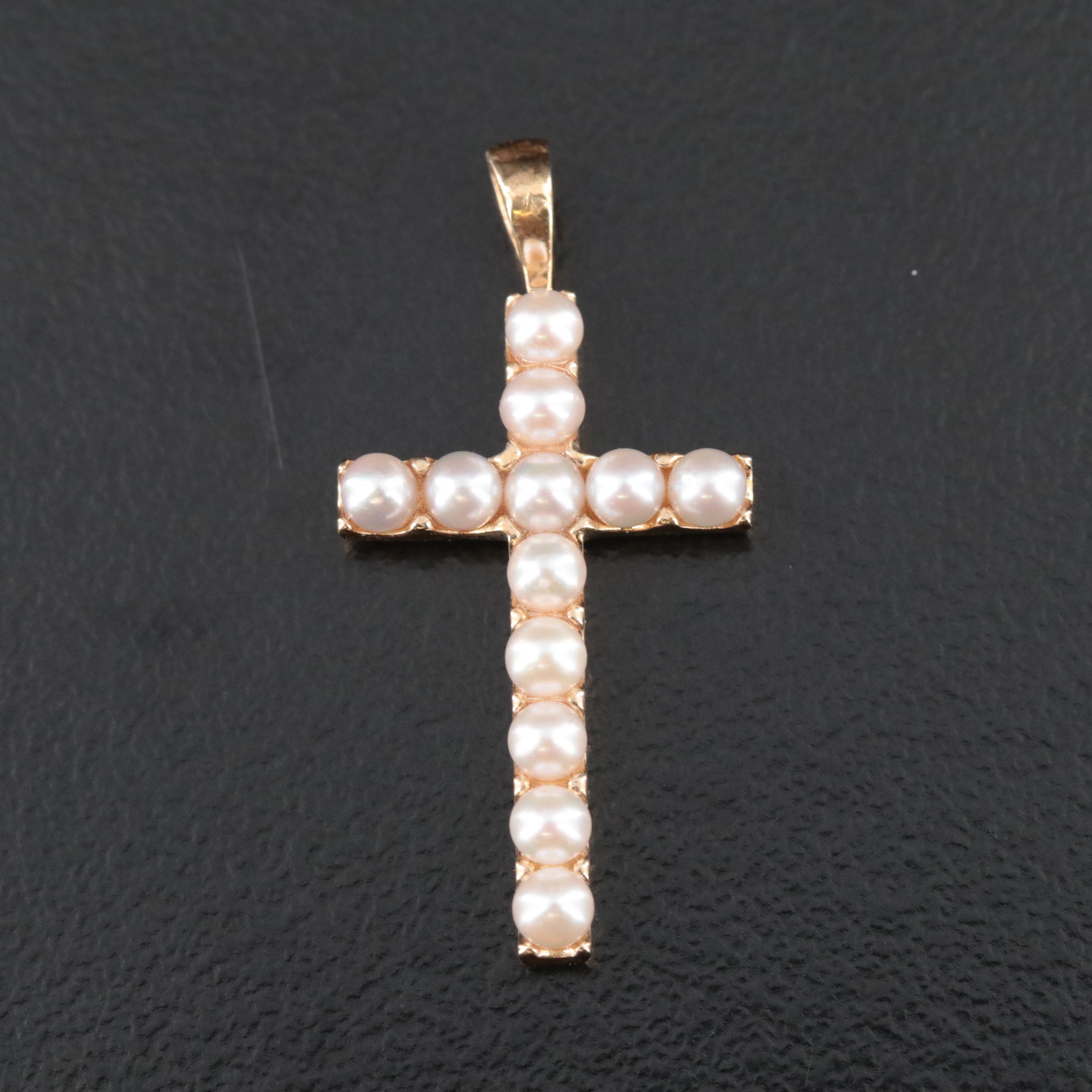 14K Pearl Cross Pendant