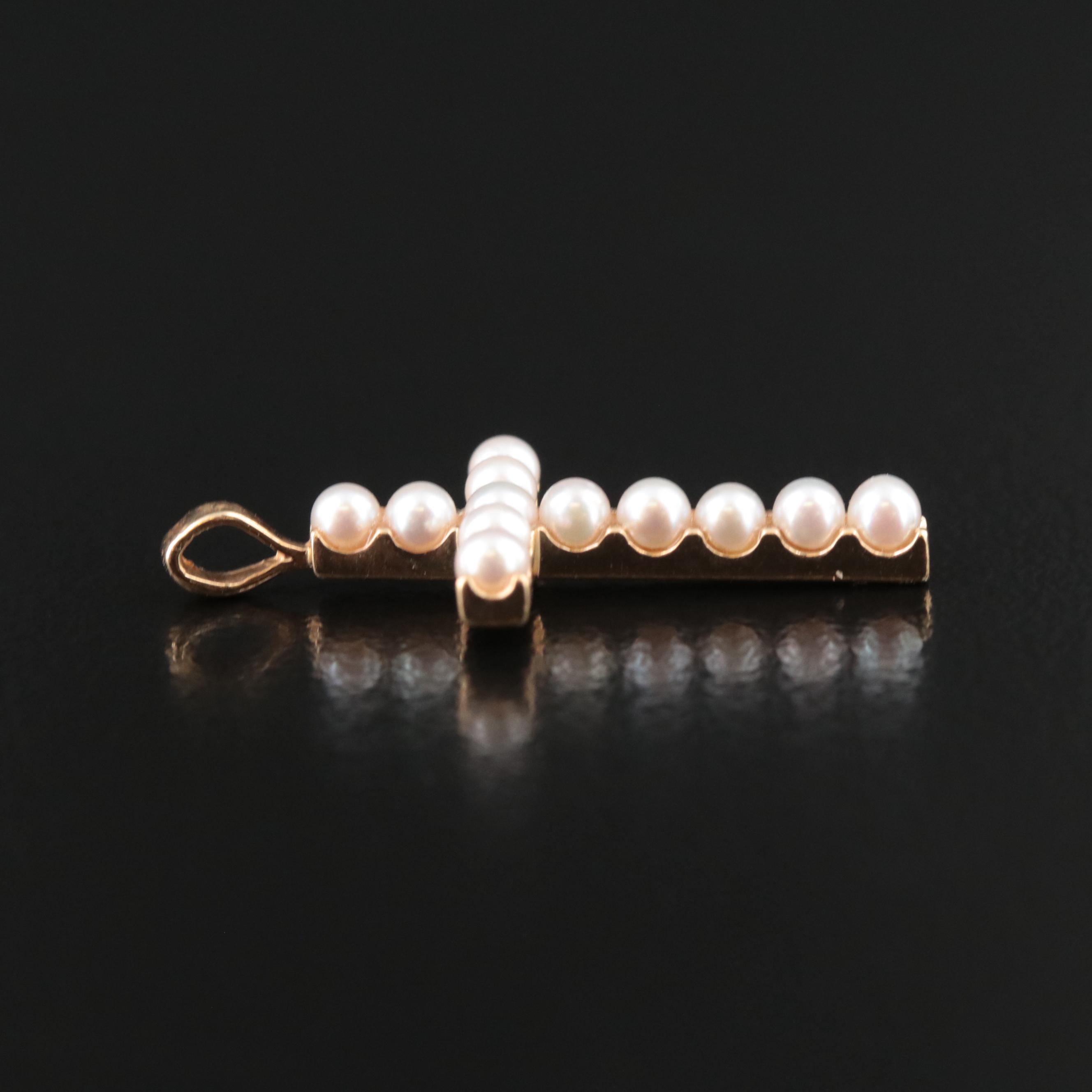 14K Pearl Cross Pendant