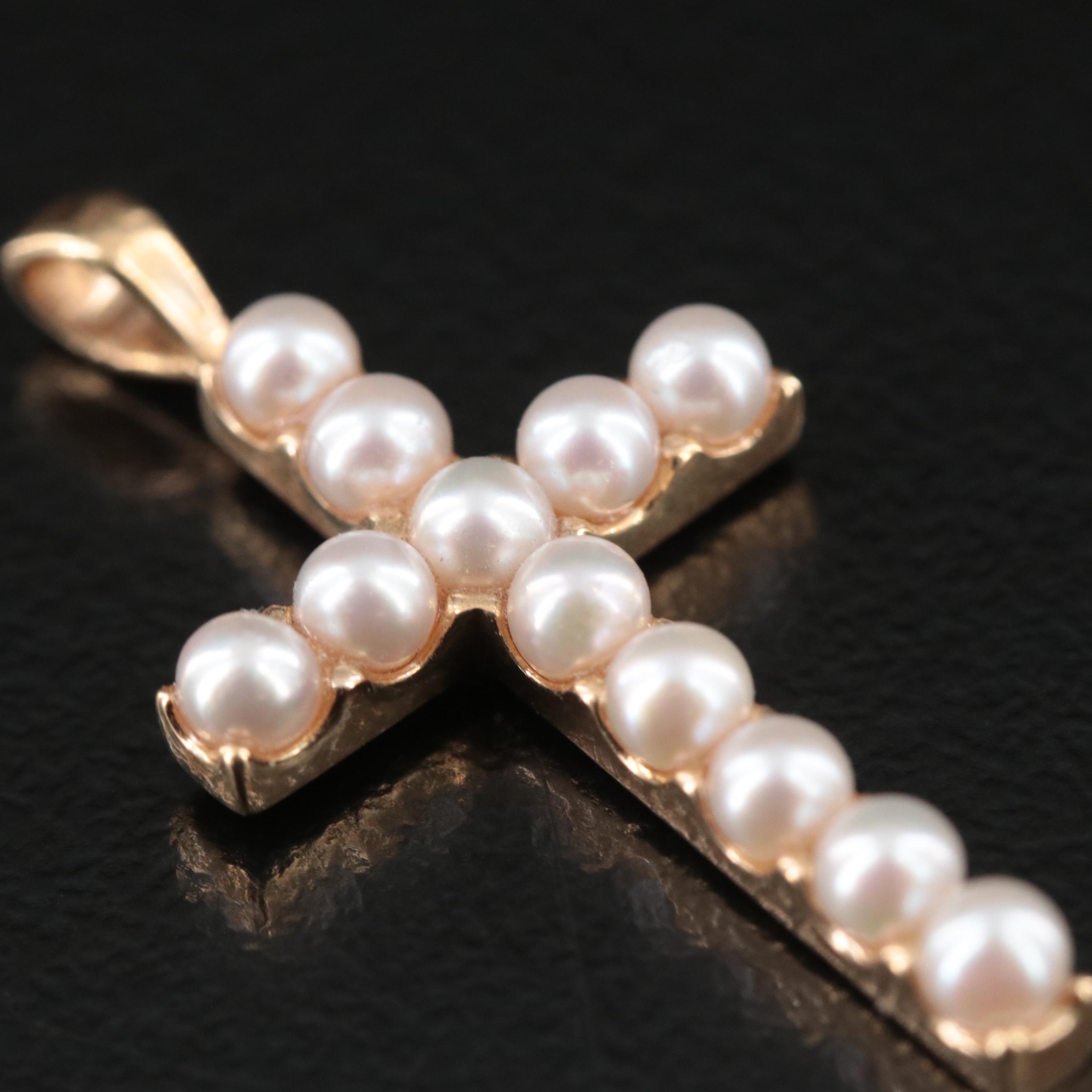14K Pearl Cross Pendant