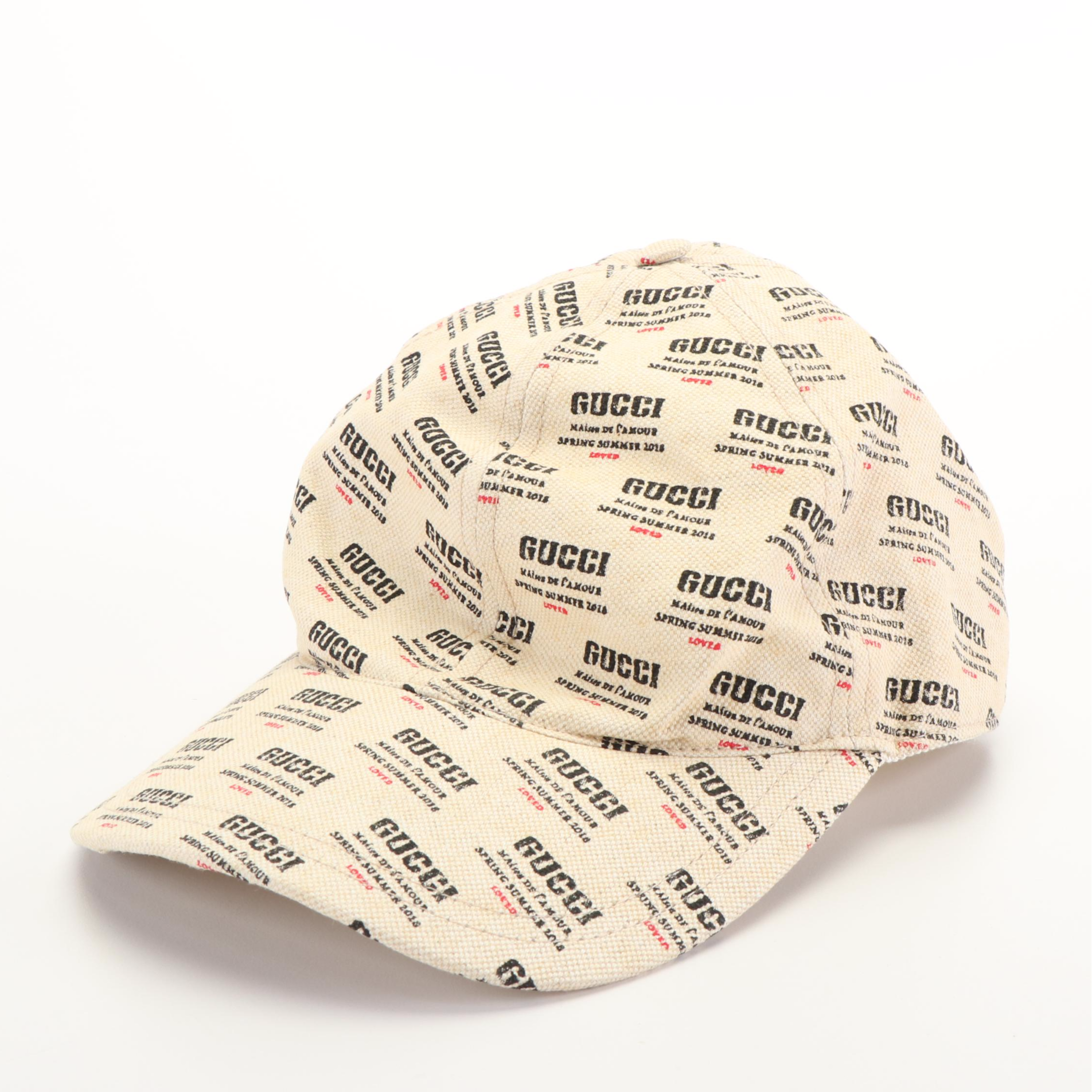 Gucci Stamp Print Canvas Baseball Cap