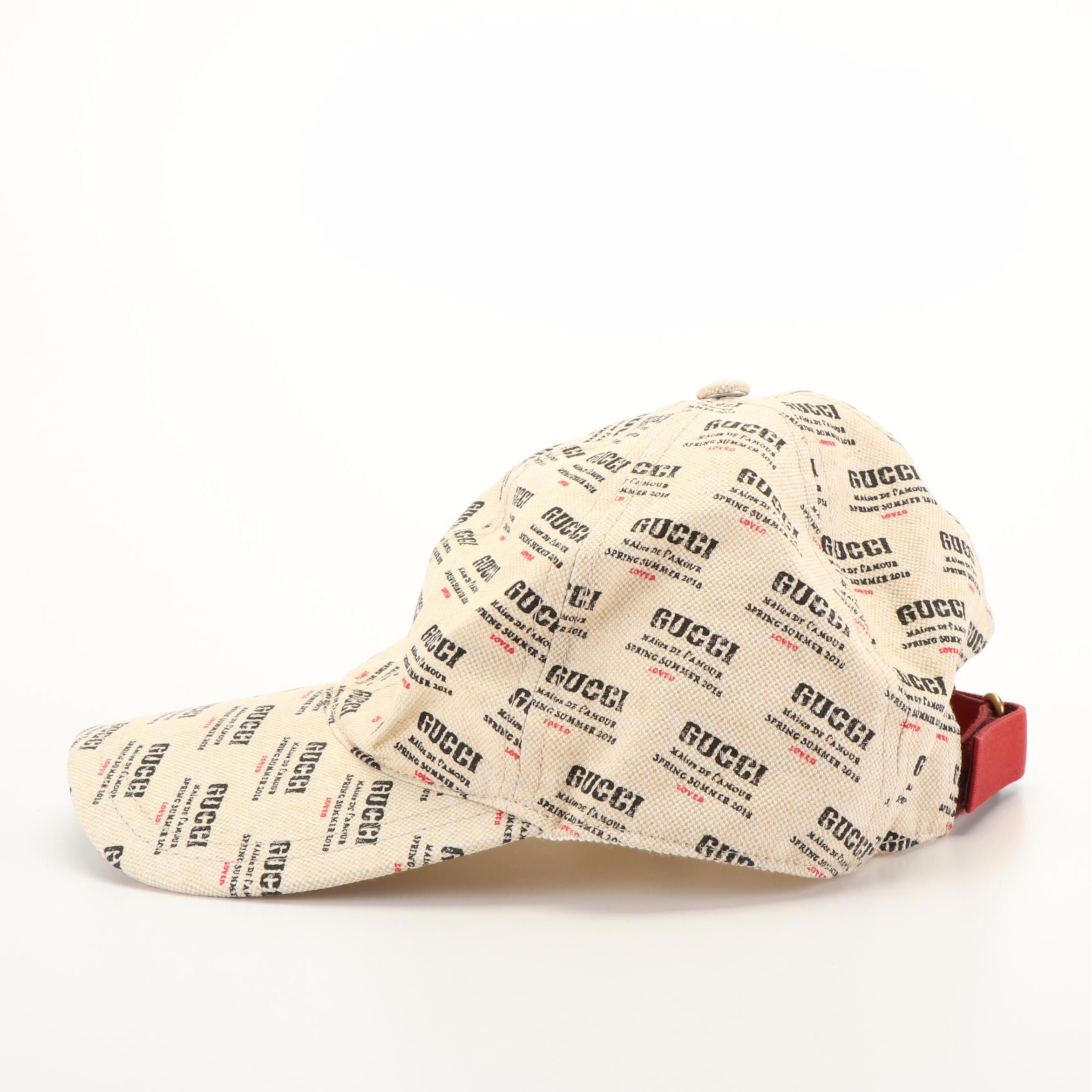 Gucci Stamp Print Canvas Baseball Cap