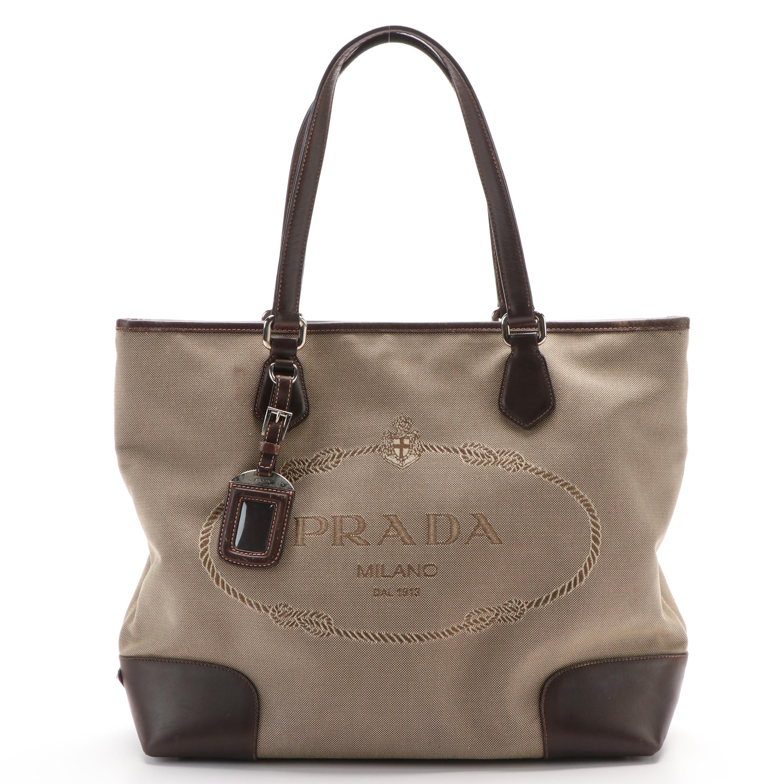 Prada Jacquard Logo Corda Moro Tote Bag
