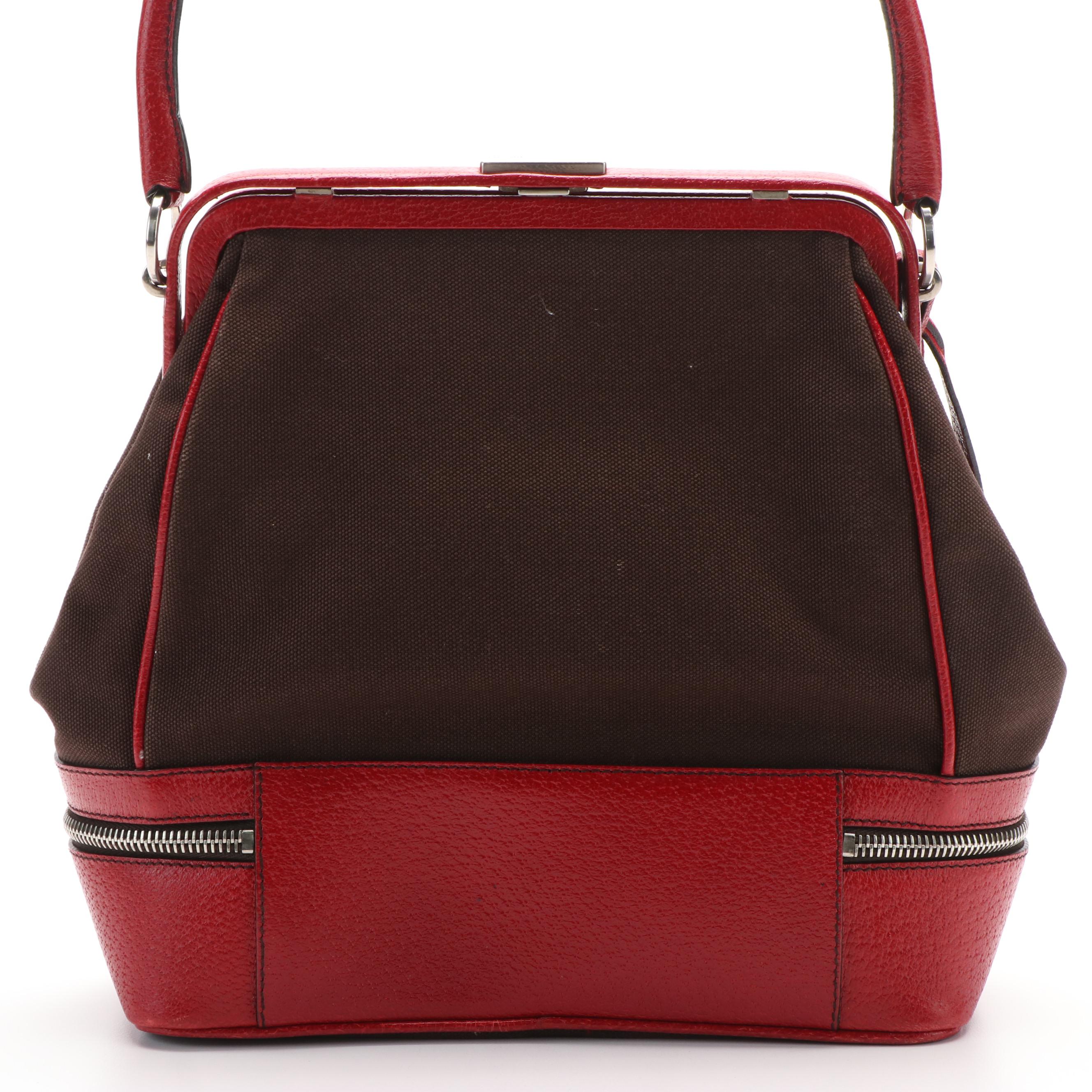 Prada Canapa Cerniera Frame Red and Dark Brown Doctor Bag