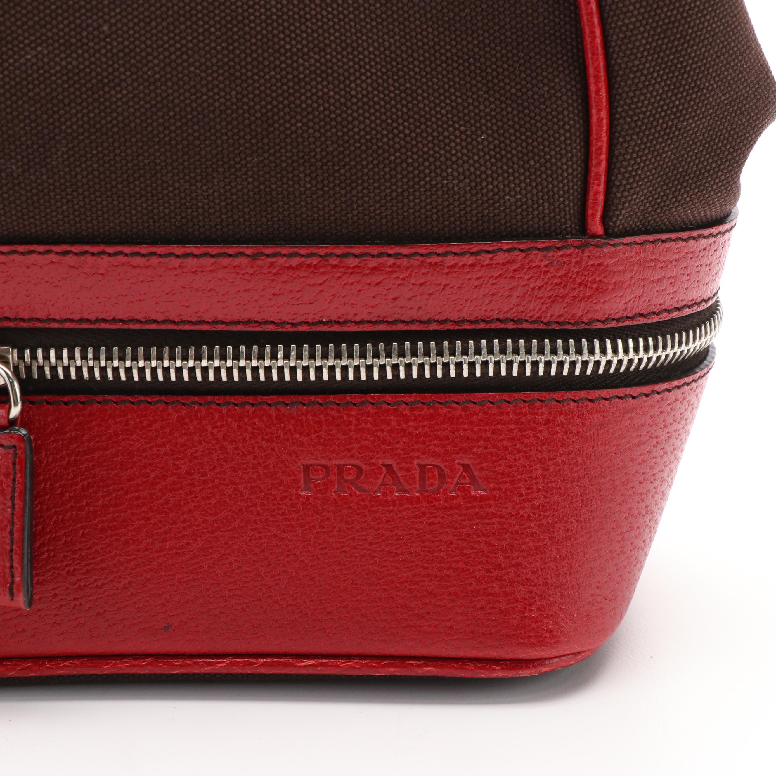 Prada Canapa Cerniera Frame Red and Dark Brown Doctor Bag