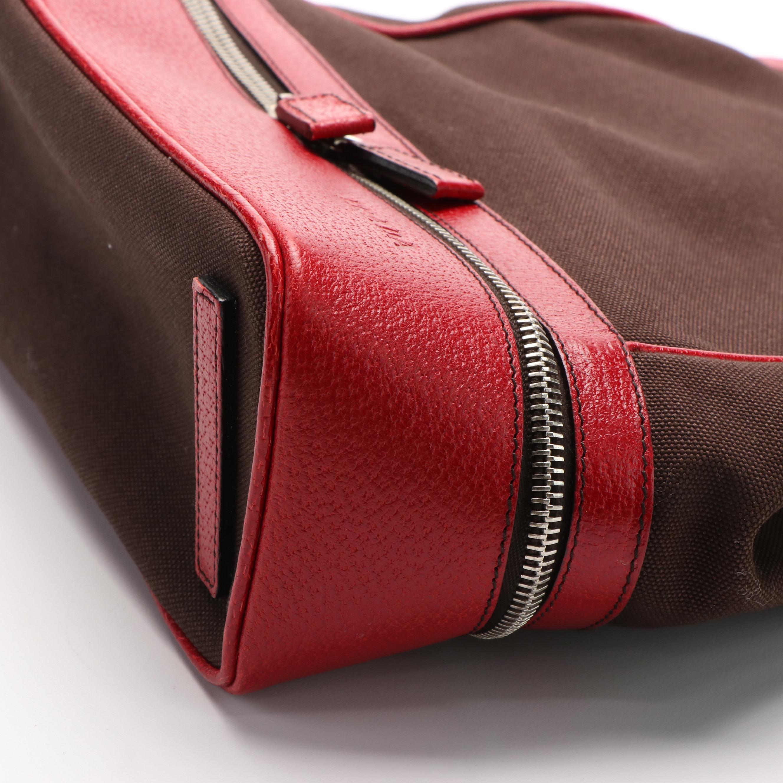 Prada Canapa Cerniera Frame Red and Dark Brown Doctor Bag