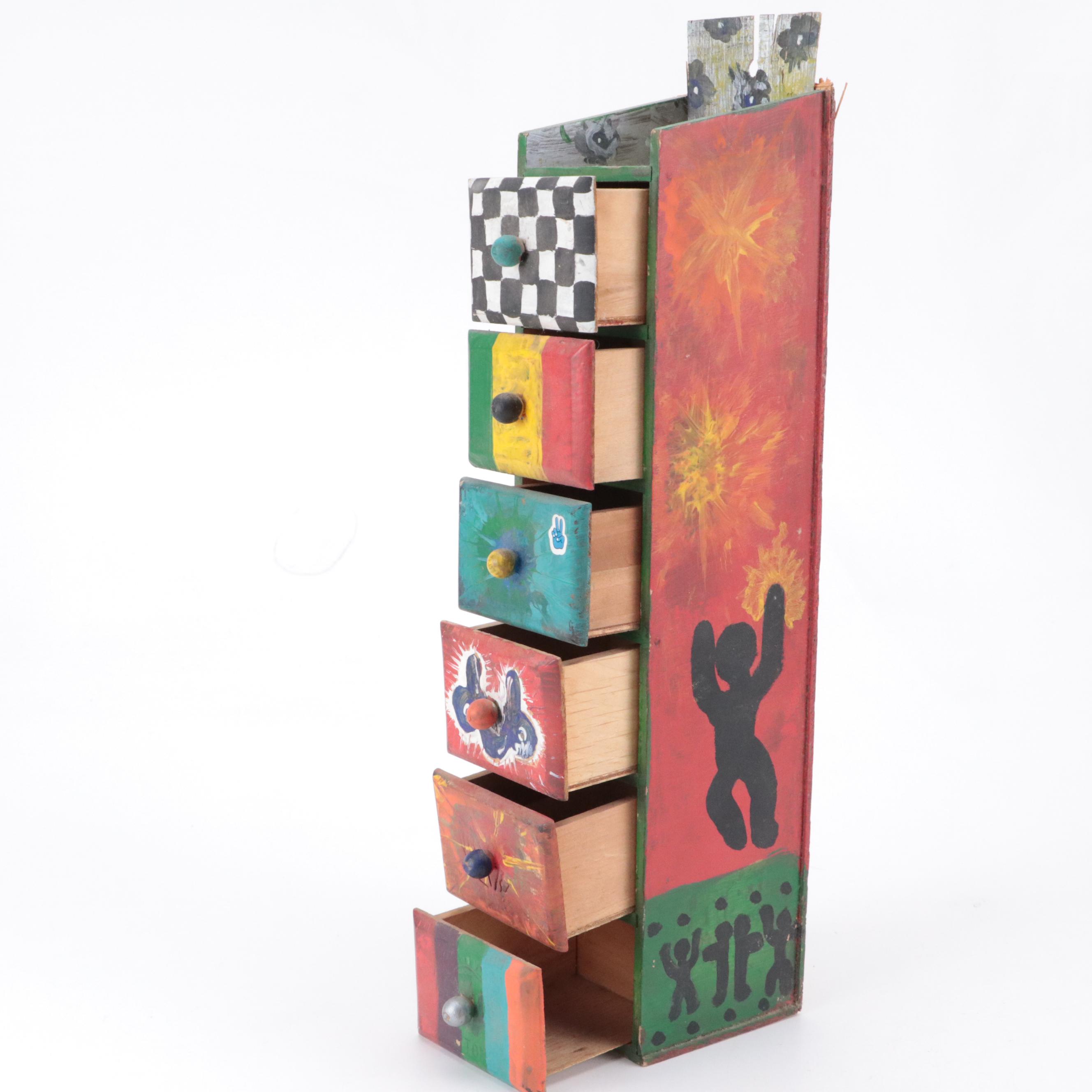 Paint-Decorated Wall-Mount Set of Drawers