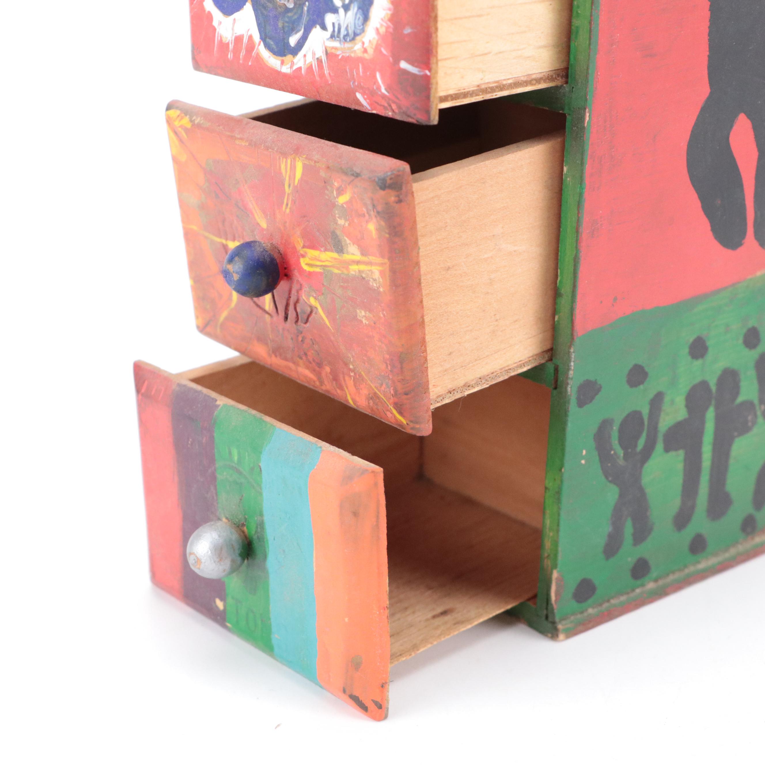 Paint-Decorated Wall-Mount Set of Drawers