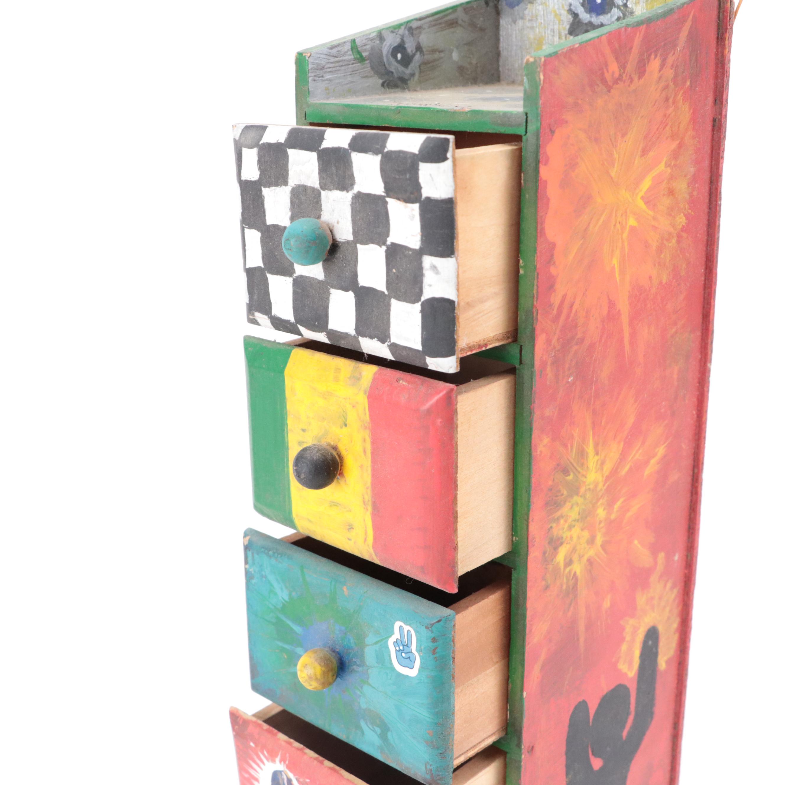 Paint-Decorated Wall-Mount Set of Drawers