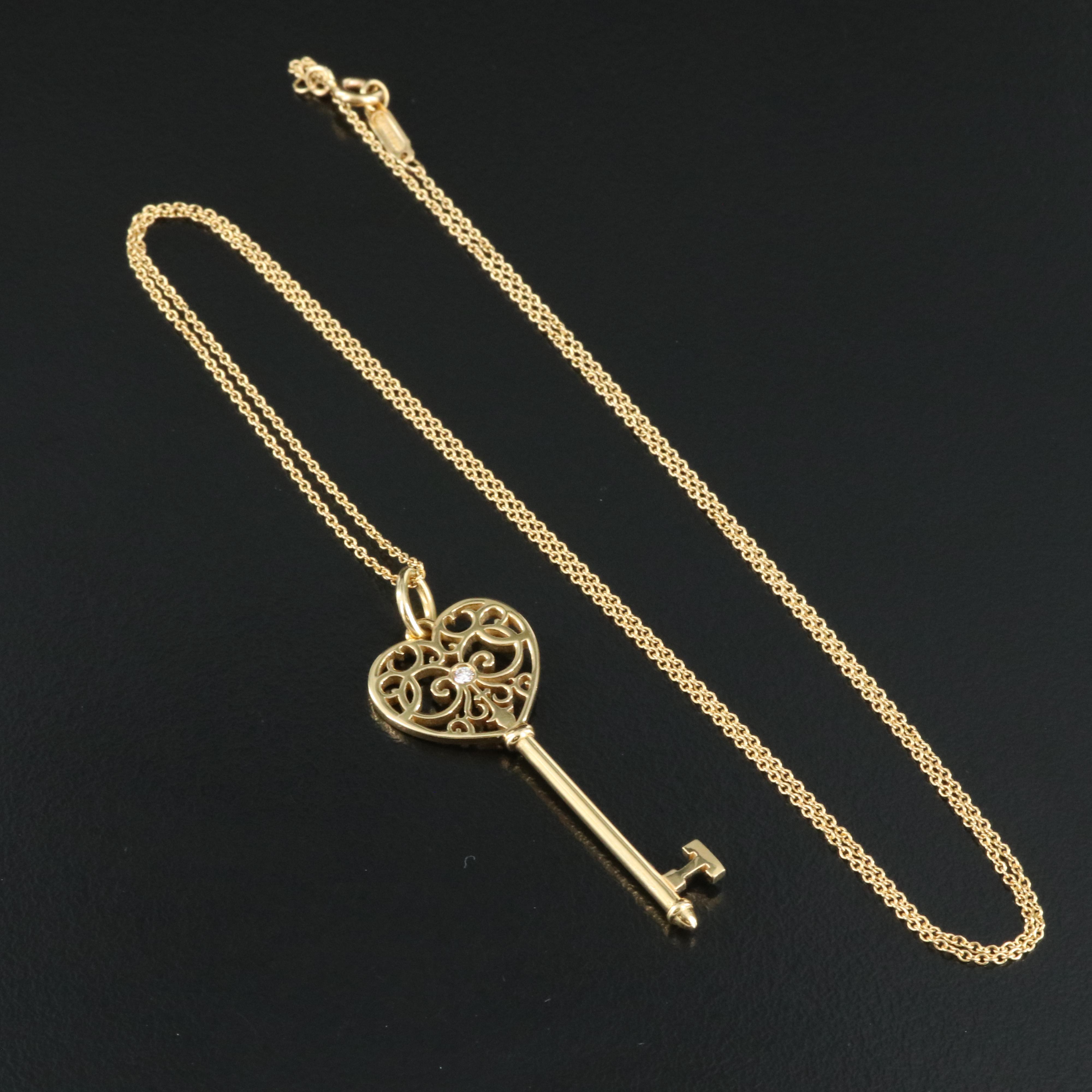 Tiffany & Co. 'Enchant' 18K Heart Key Necklace with a Diamond Accent