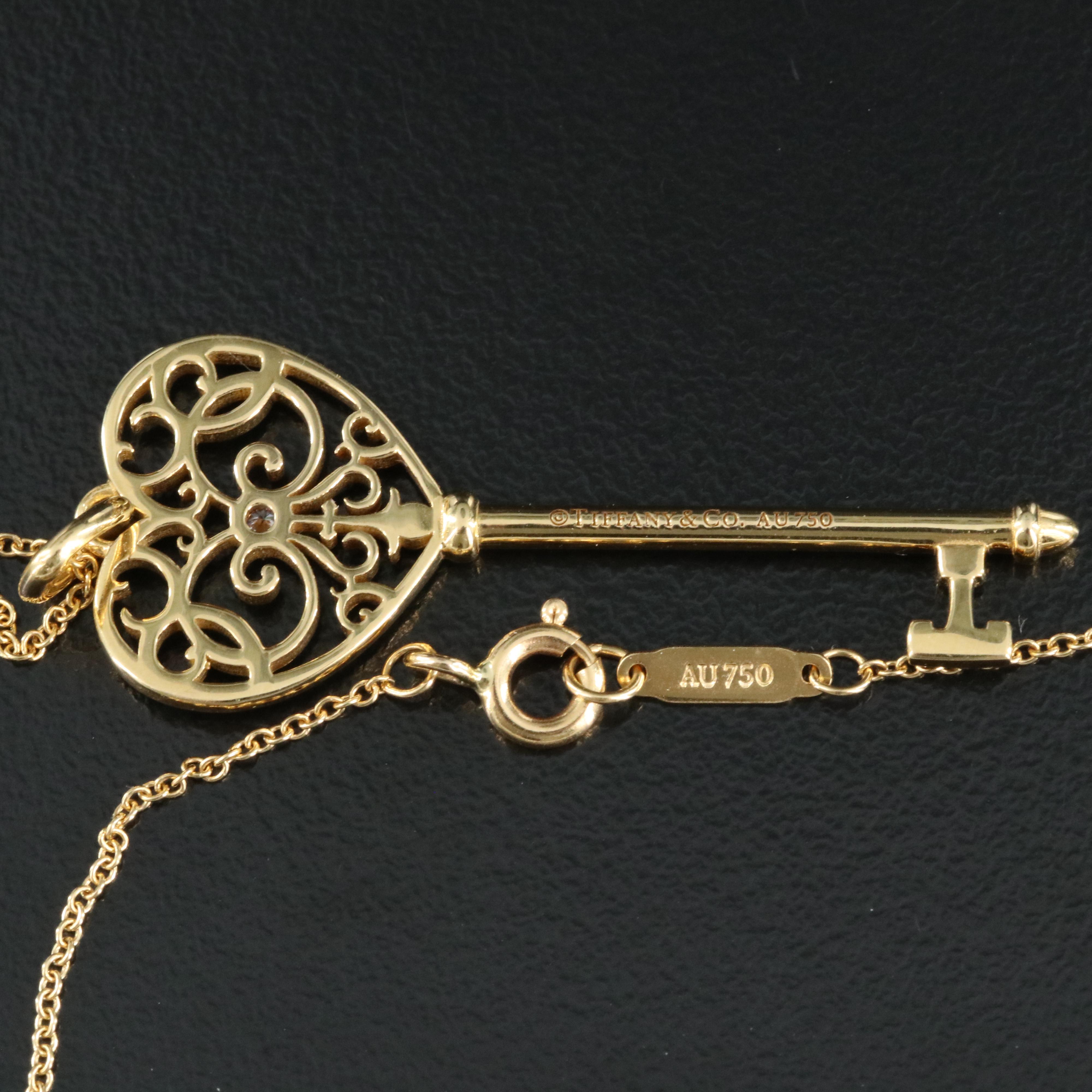 Tiffany & Co. 'Enchant' 18K Heart Key Necklace with a Diamond Accent