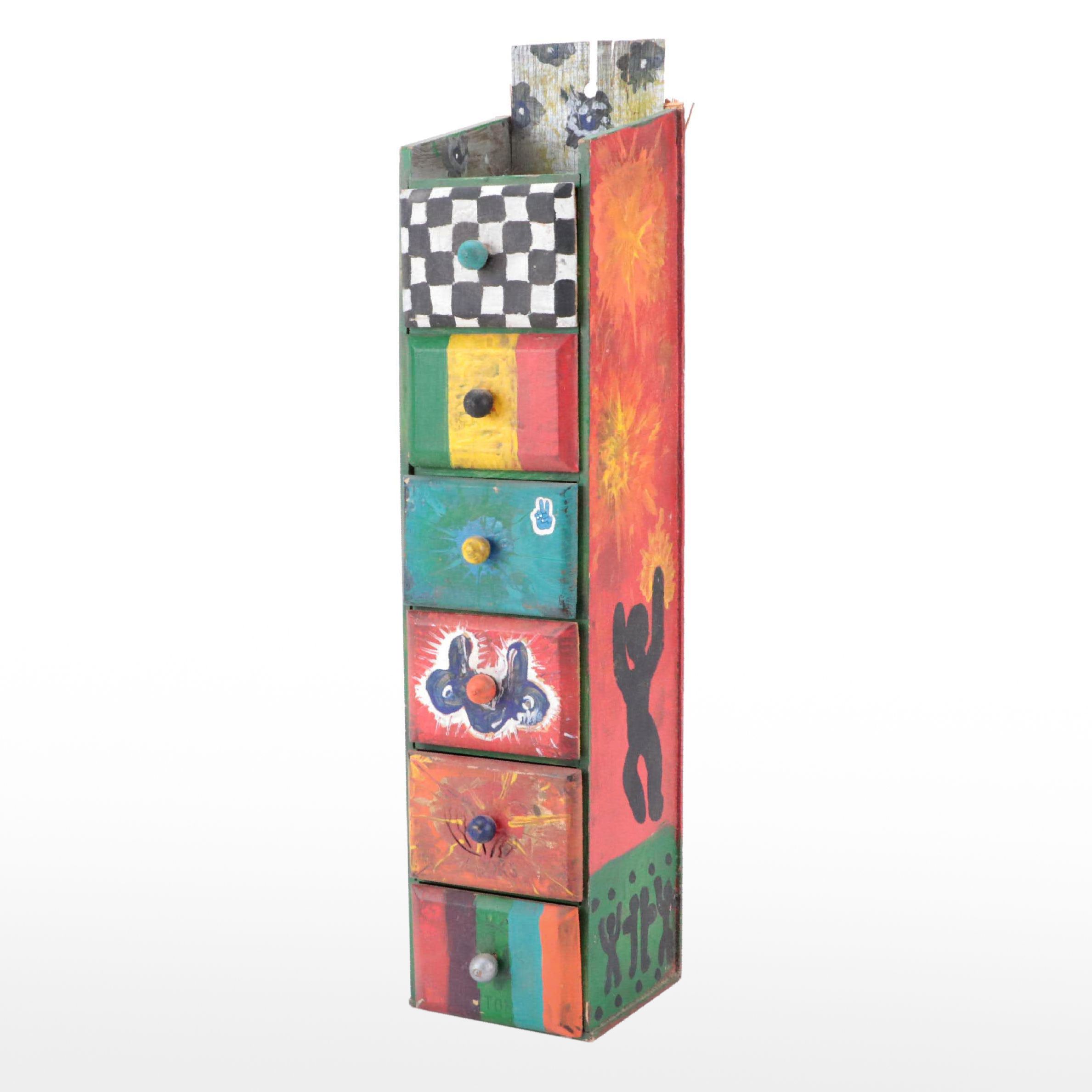 Paint-Decorated Wall-Mount Set of Drawers