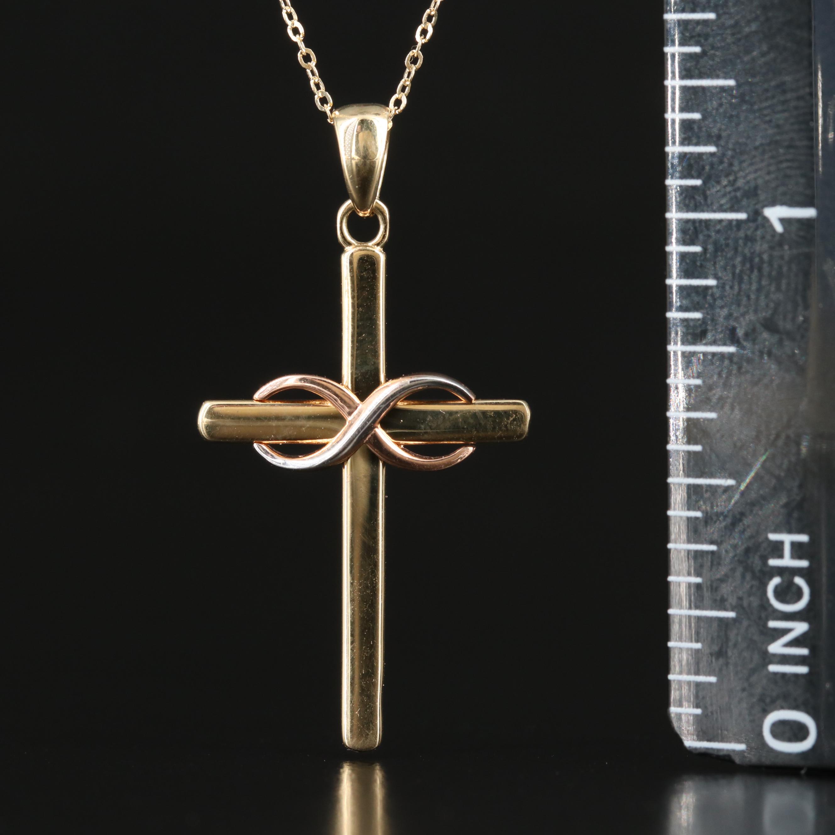 14K Tri-Color Infinity Cross Pendant Necklace