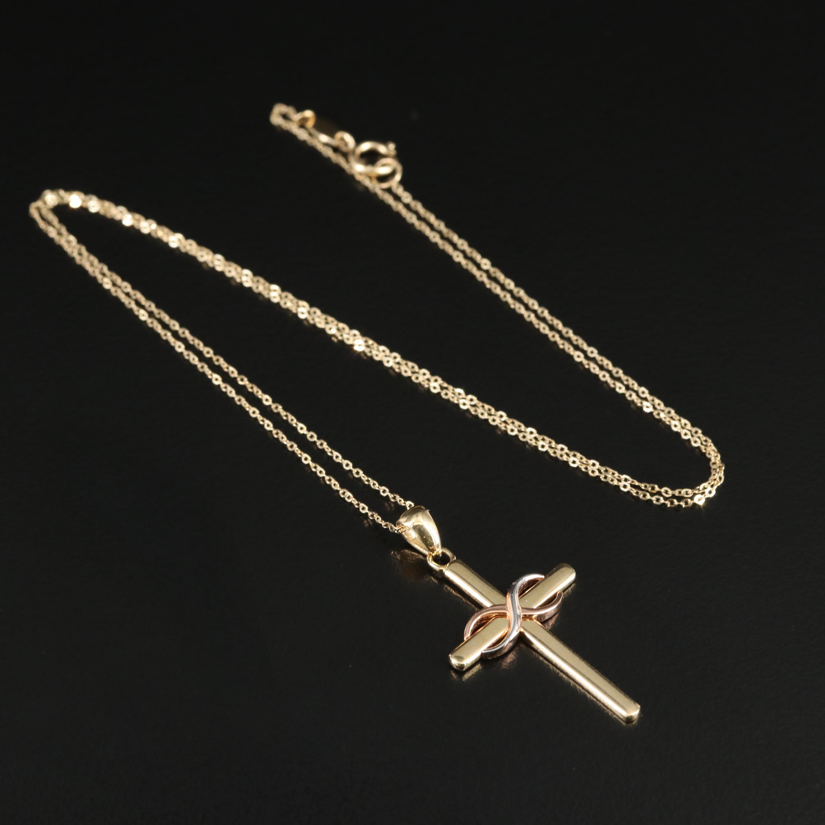 14K Tri-Color Infinity Cross Pendant Necklace