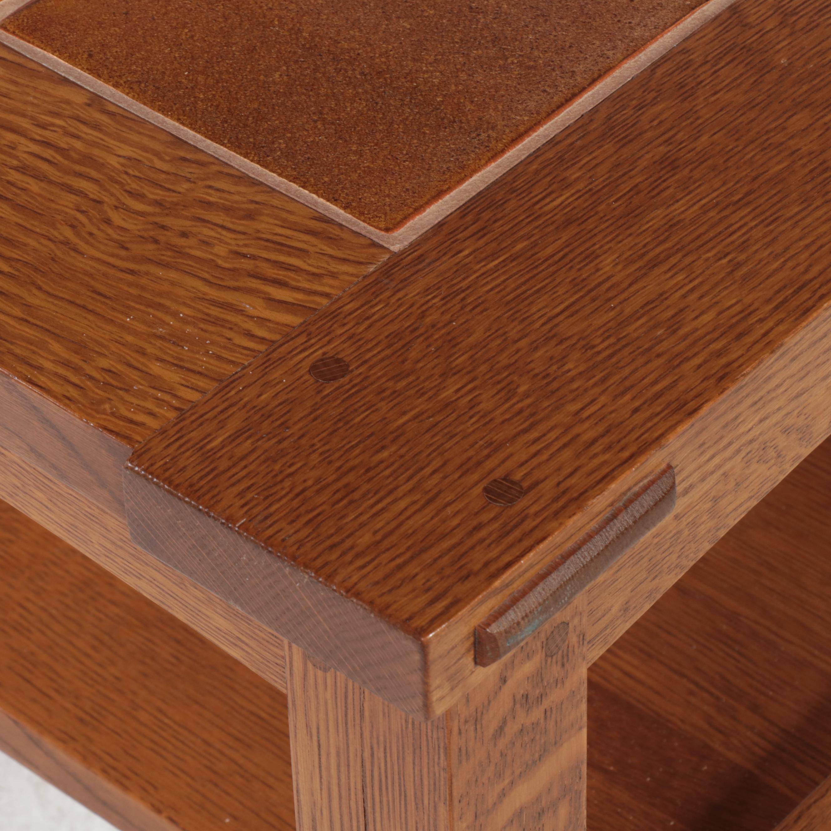 Stickley Arts and Crafts Style Oak and Tile Top Side Table, dated 1997