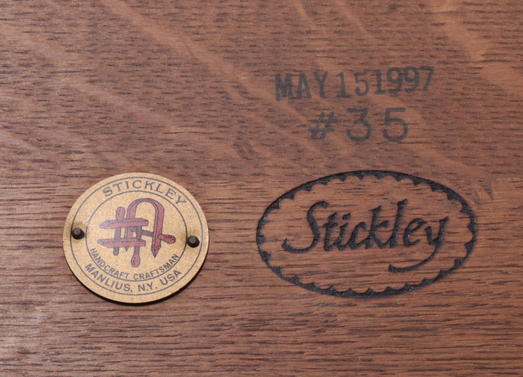 Stickley Arts and Crafts Style Oak and Tile Top Side Table, dated 1997