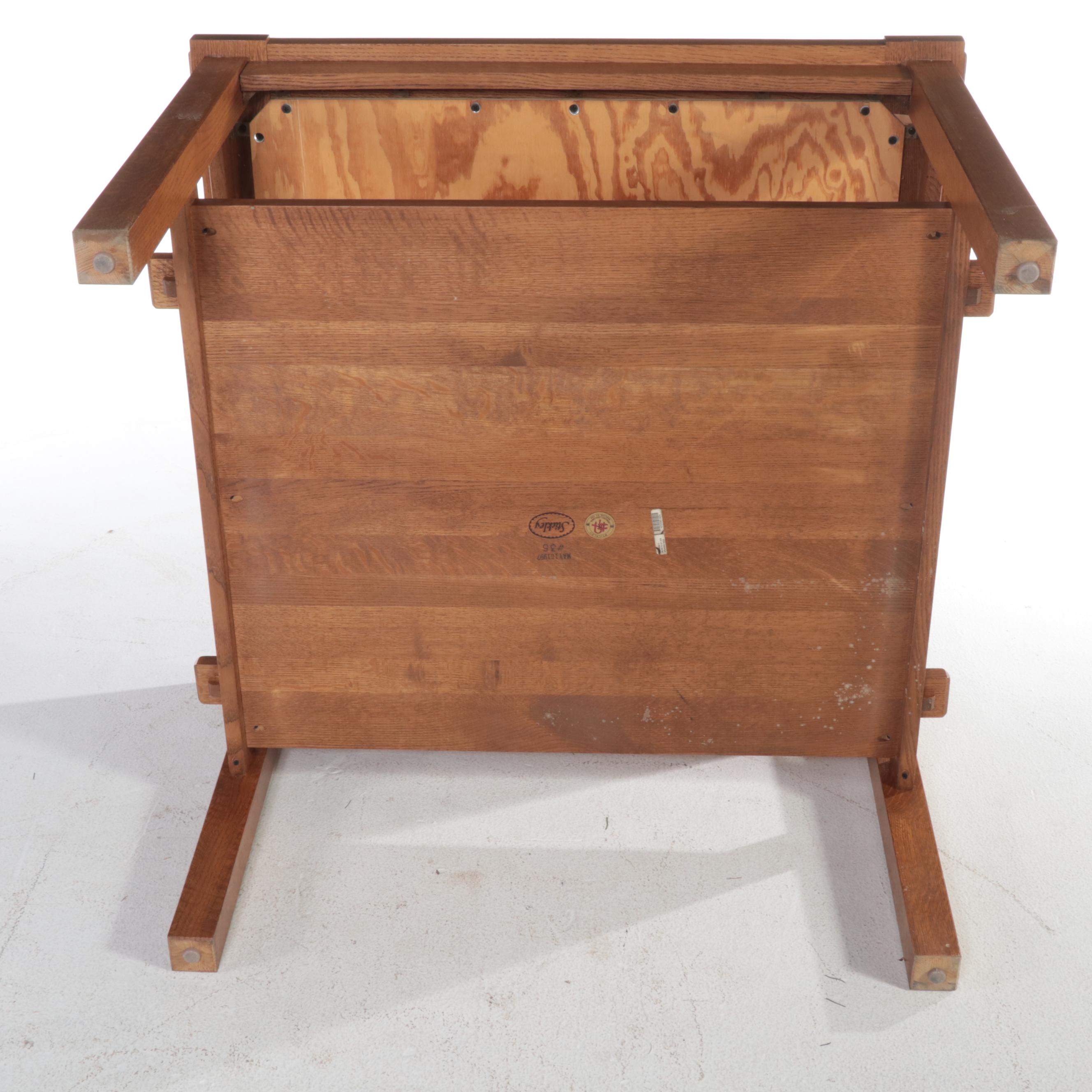 Stickley Arts and Crafts Style Oak and Tile Top Side Table, dated 1997