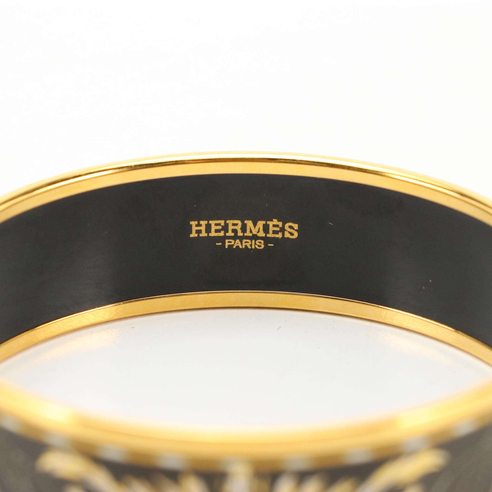 Hermès Gold Plated and Enameled Wide Bangle in Wheat Motif EBTH
