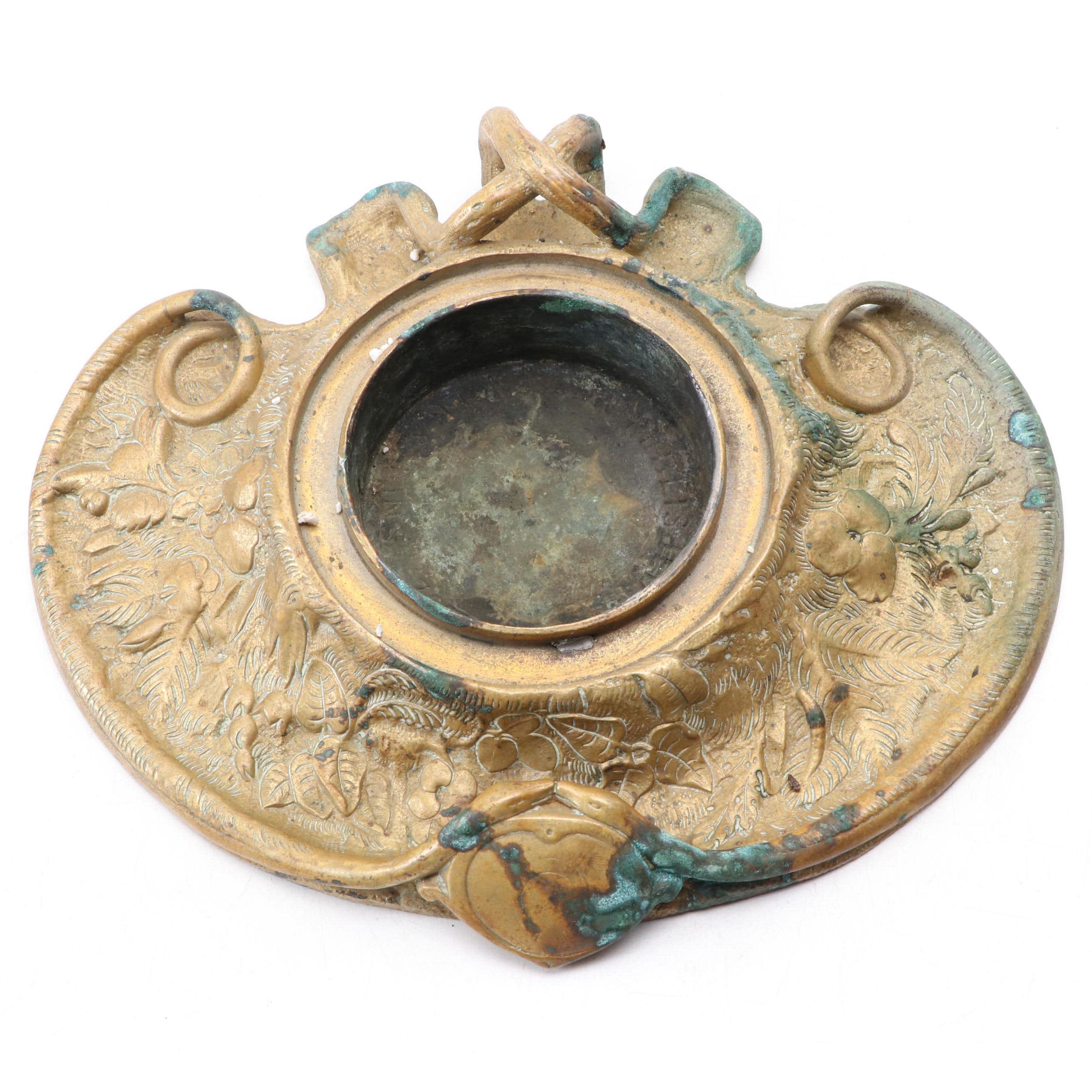 Art Nouveau Brass Inkwell Tray, 19th Century