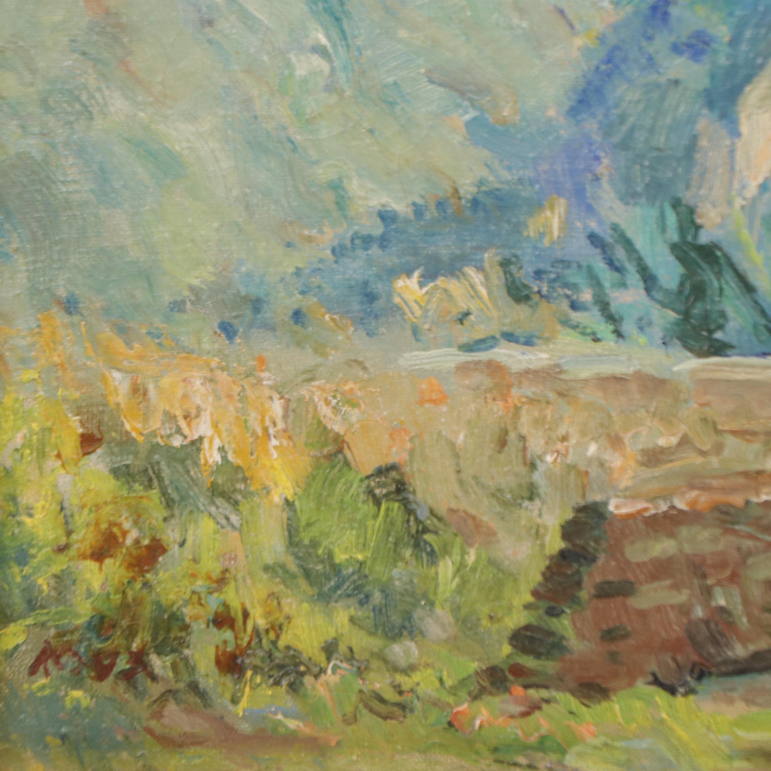 Post Impressionist Oil Painting of a Mexican Landscape with Figures