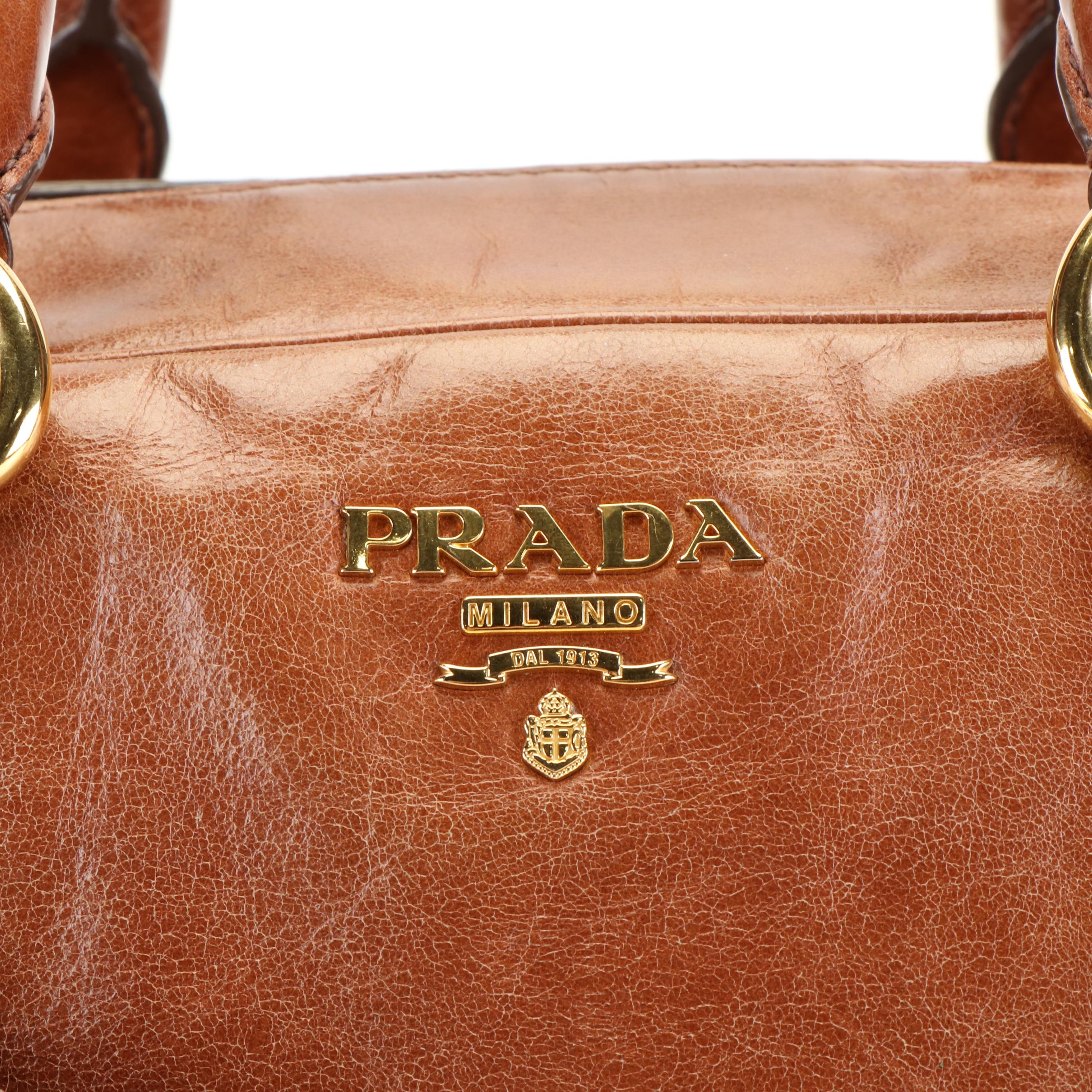 Prada Palissandro Vitello Shine Leather Boston Bag