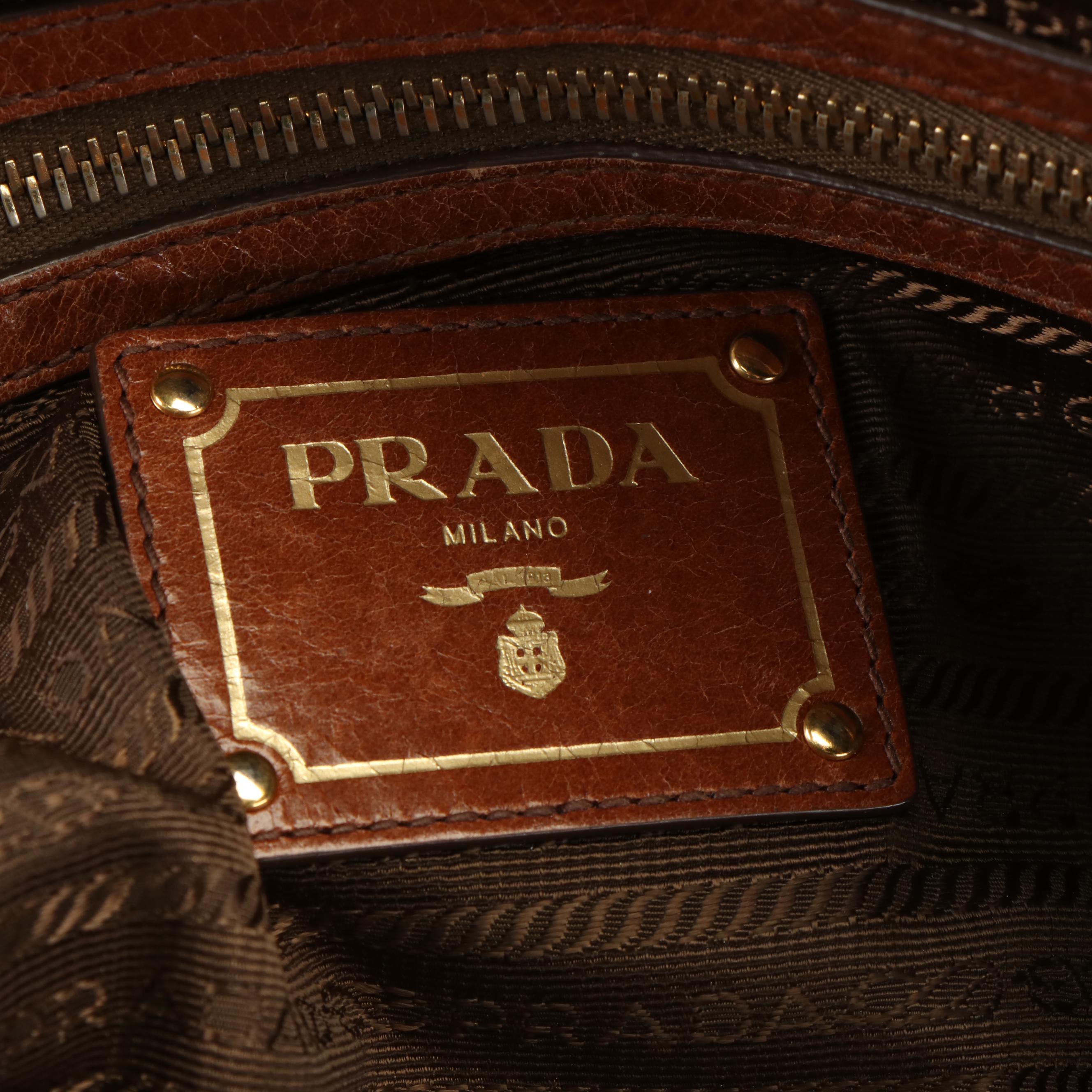 Prada Palissandro Vitello Shine Leather Boston Bag