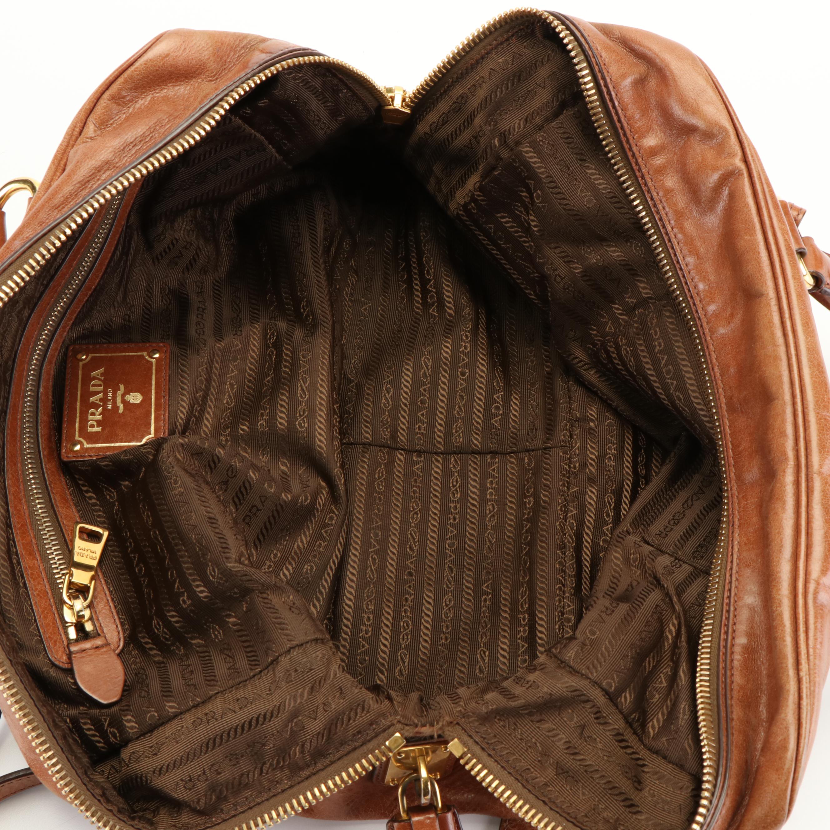 Prada Palissandro Vitello Shine Leather Boston Bag