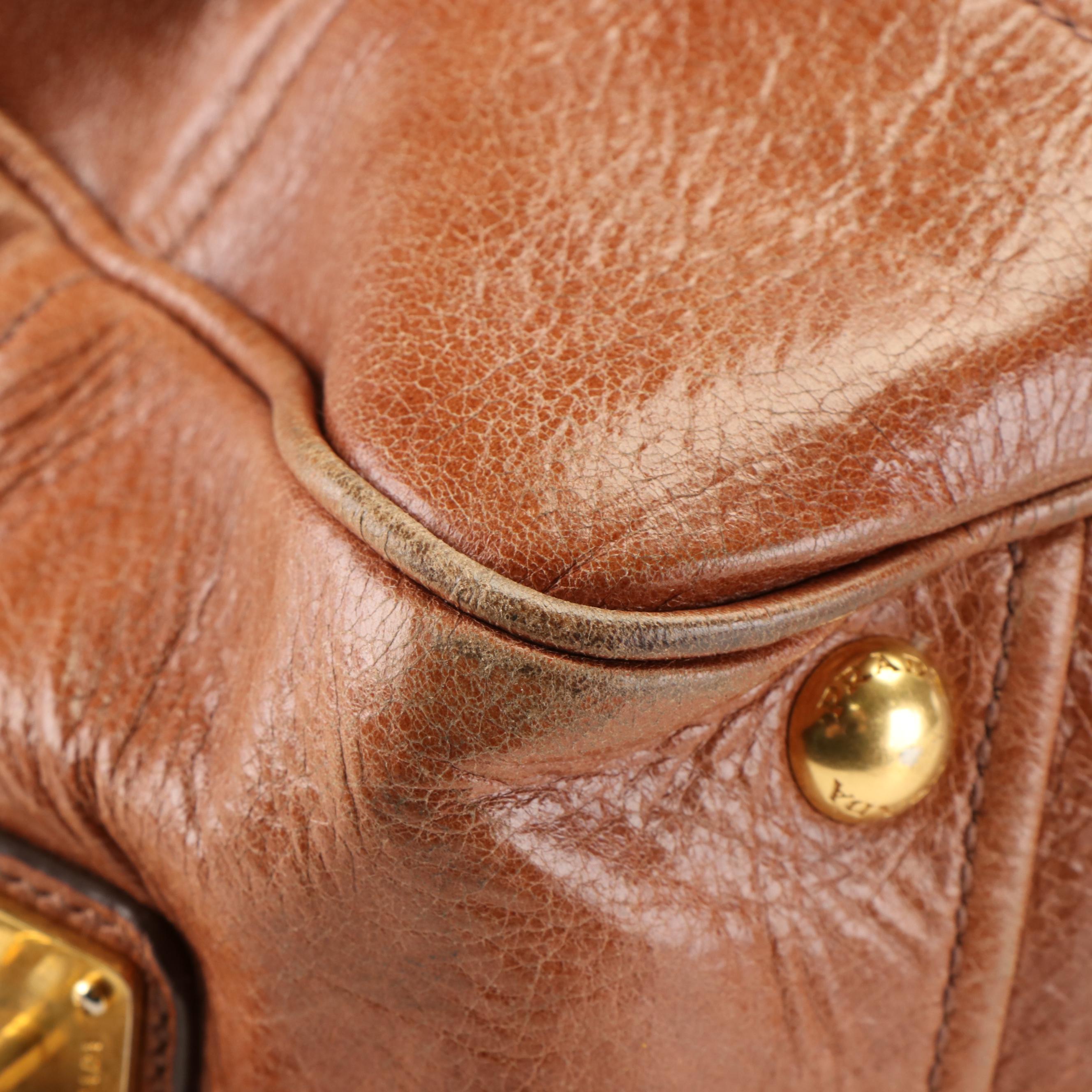 Prada Palissandro Vitello Shine Leather Boston Bag