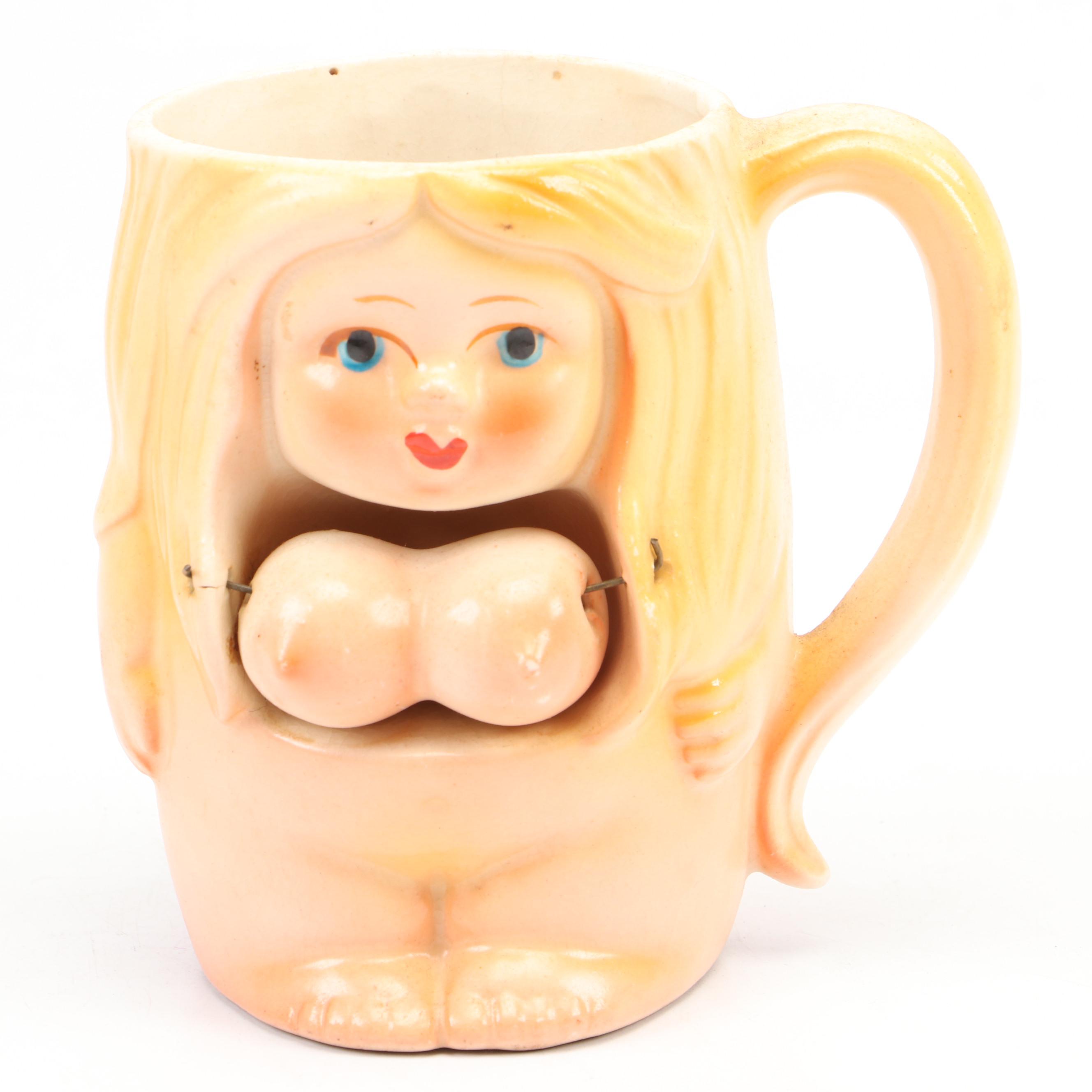 Japanese Export Style Glazed Ceramic Owl Mugs with Nude Nodder Style Mug