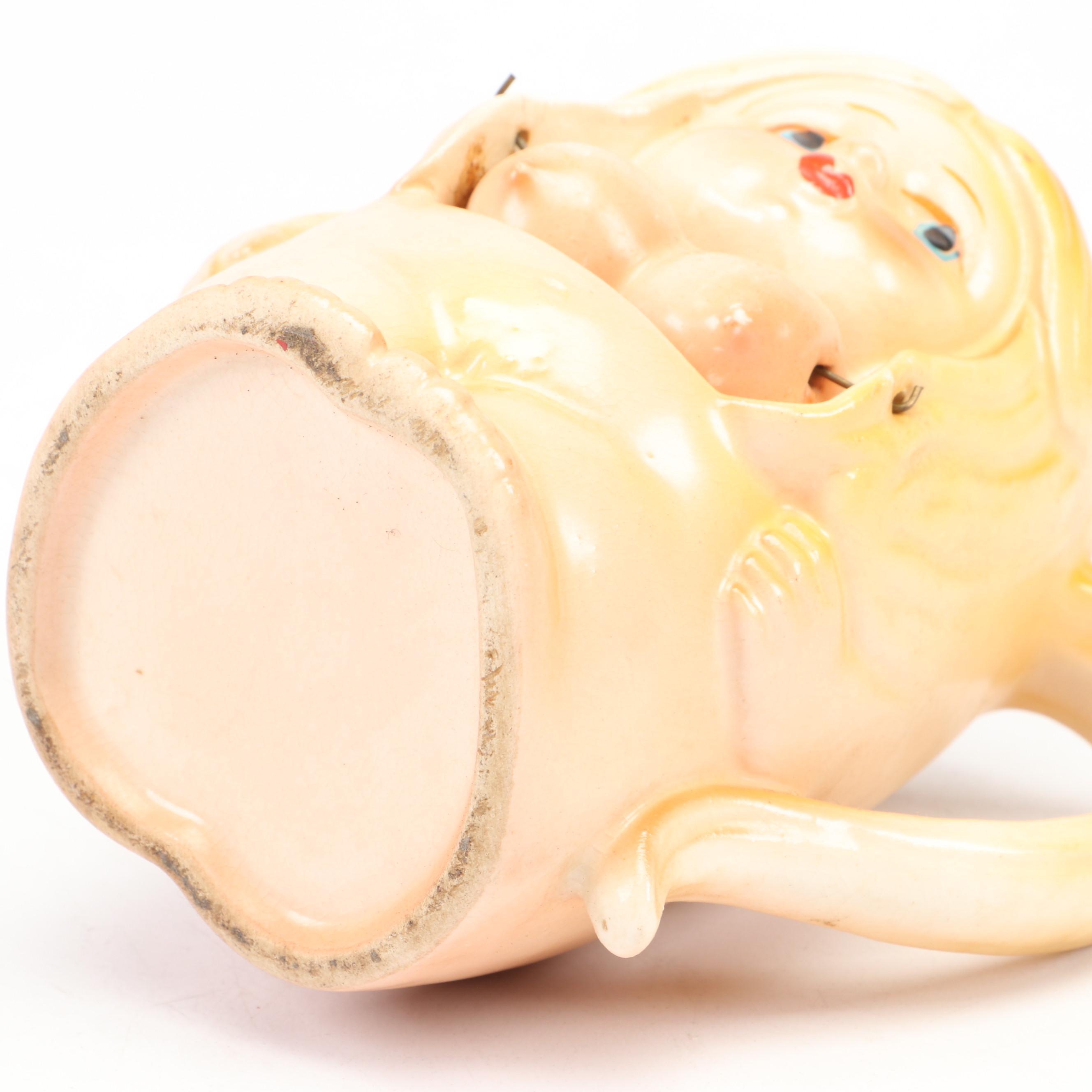 Japanese Export Style Glazed Ceramic Owl Mugs with Nude Nodder Style Mug