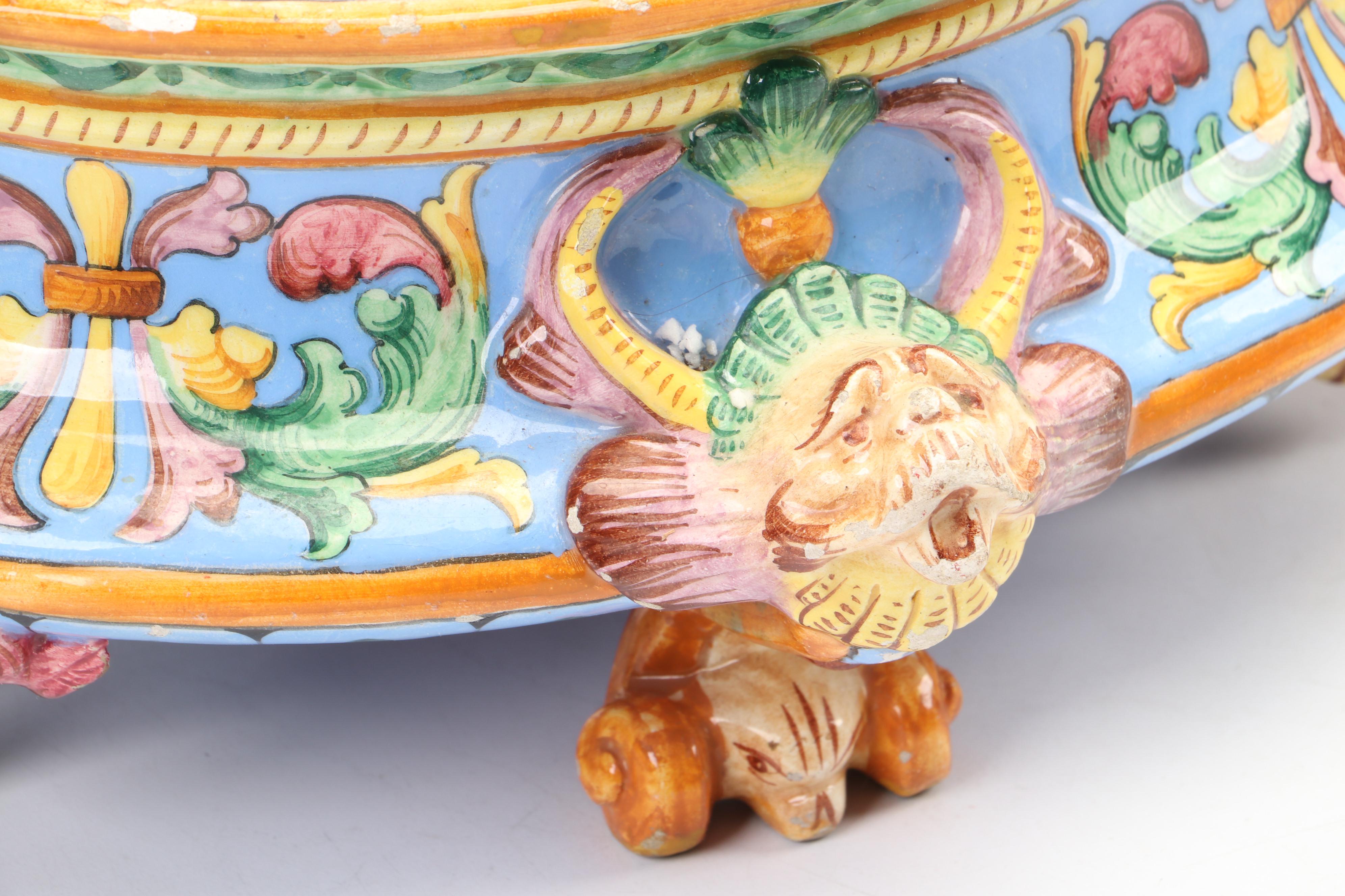 Italian Majolica Ceramic Jardinière with Mermaid Handles