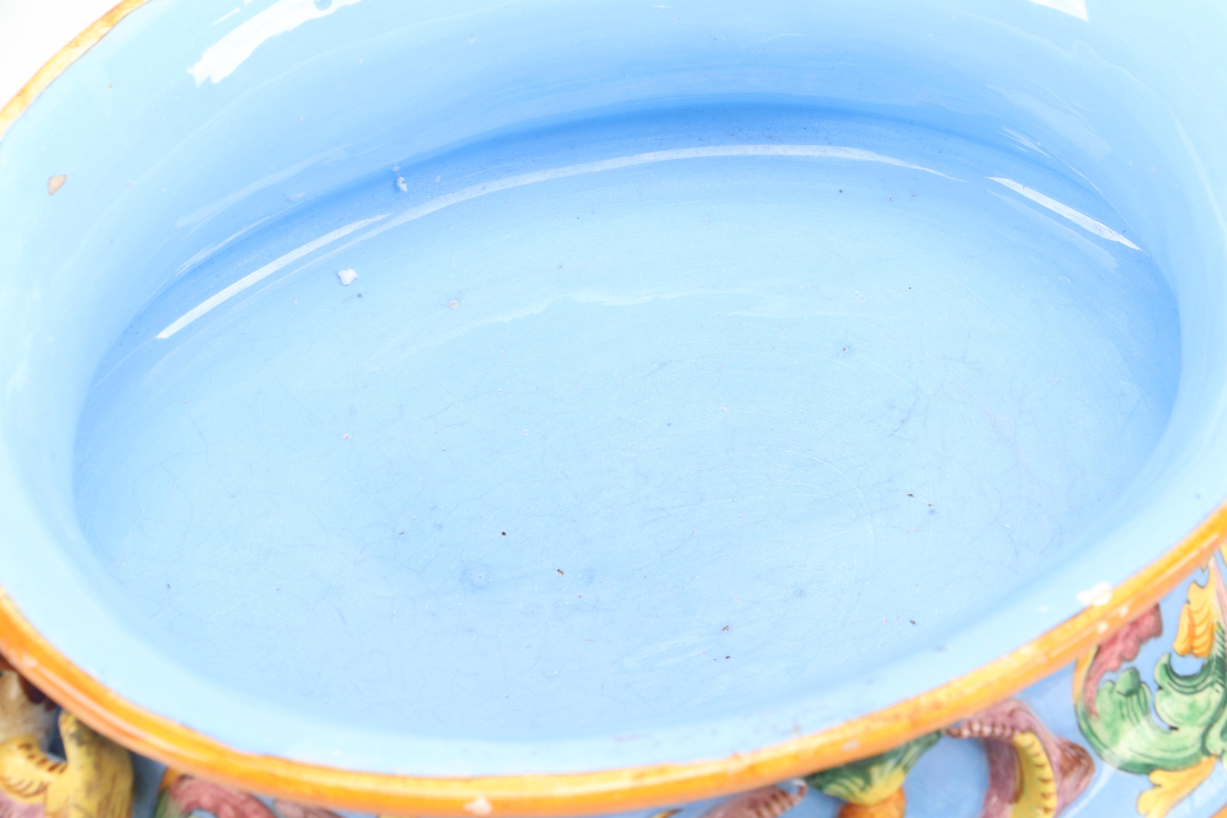 Italian Majolica Ceramic Jardinière with Mermaid Handles