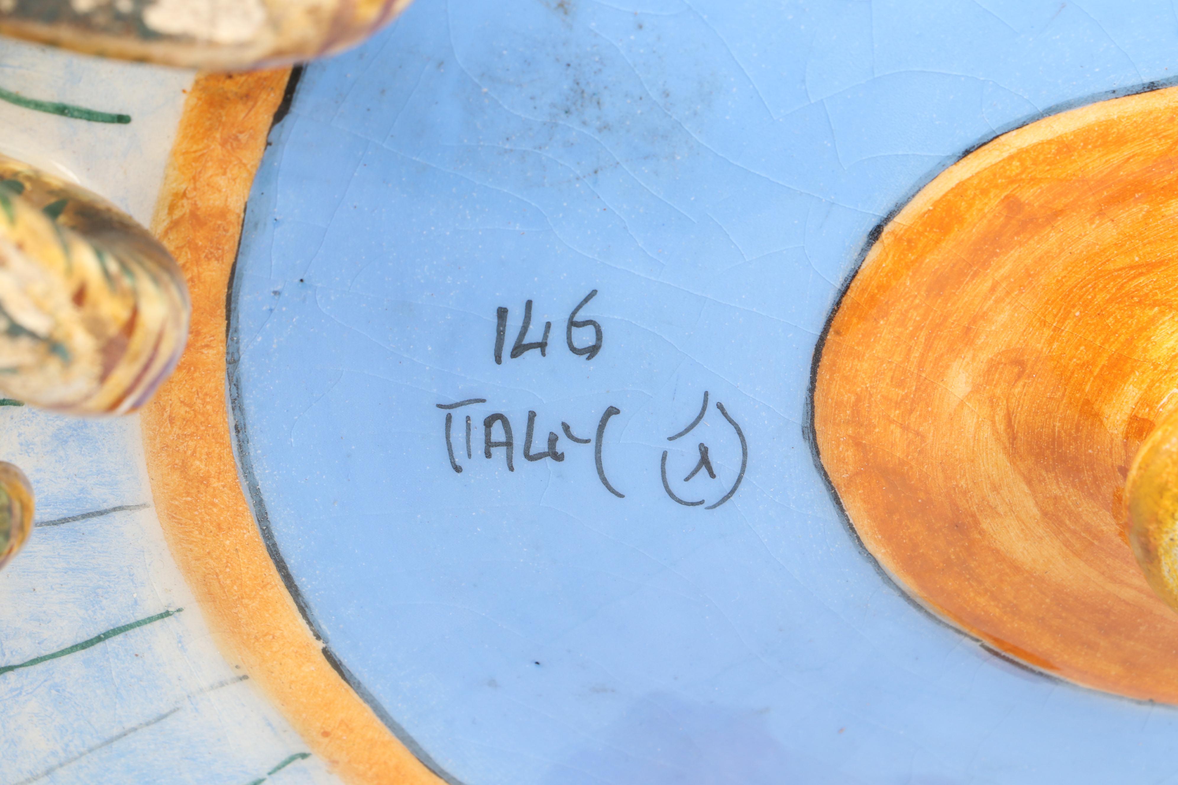 Italian Majolica Ceramic Jardinière with Mermaid Handles