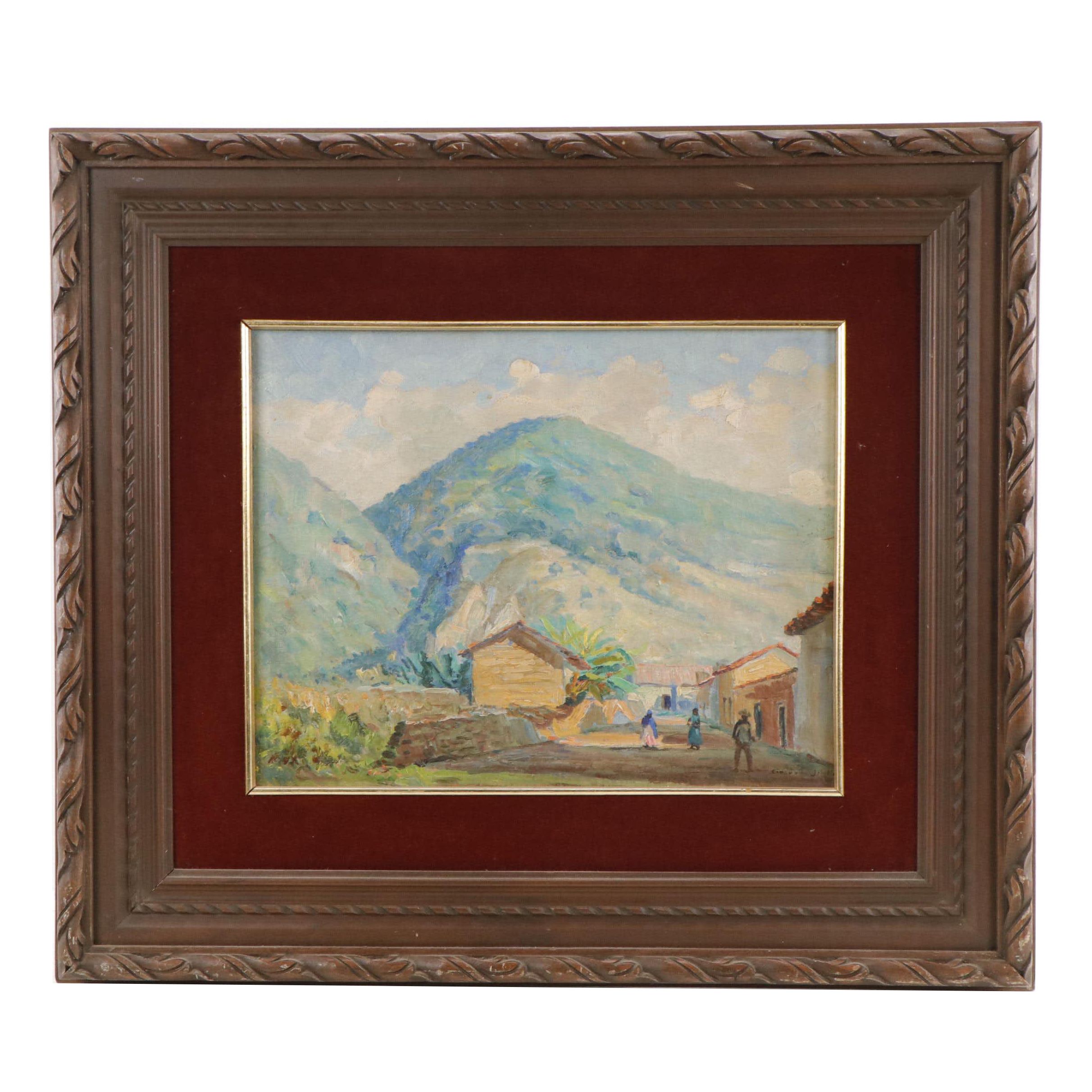Post Impressionist Oil Painting of a Mexican Landscape with Figures
