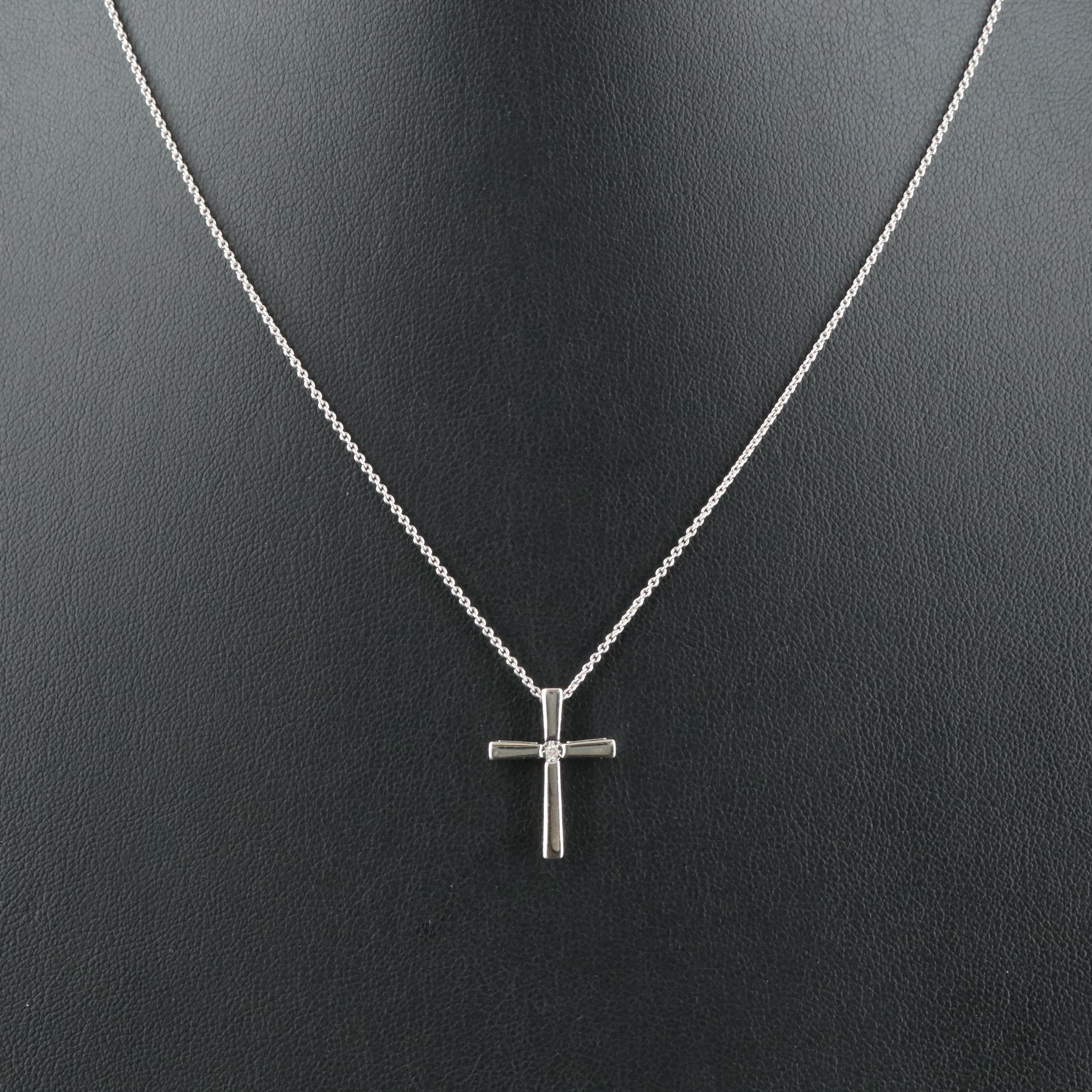 Sterling Diamond Cross Pendant Necklace