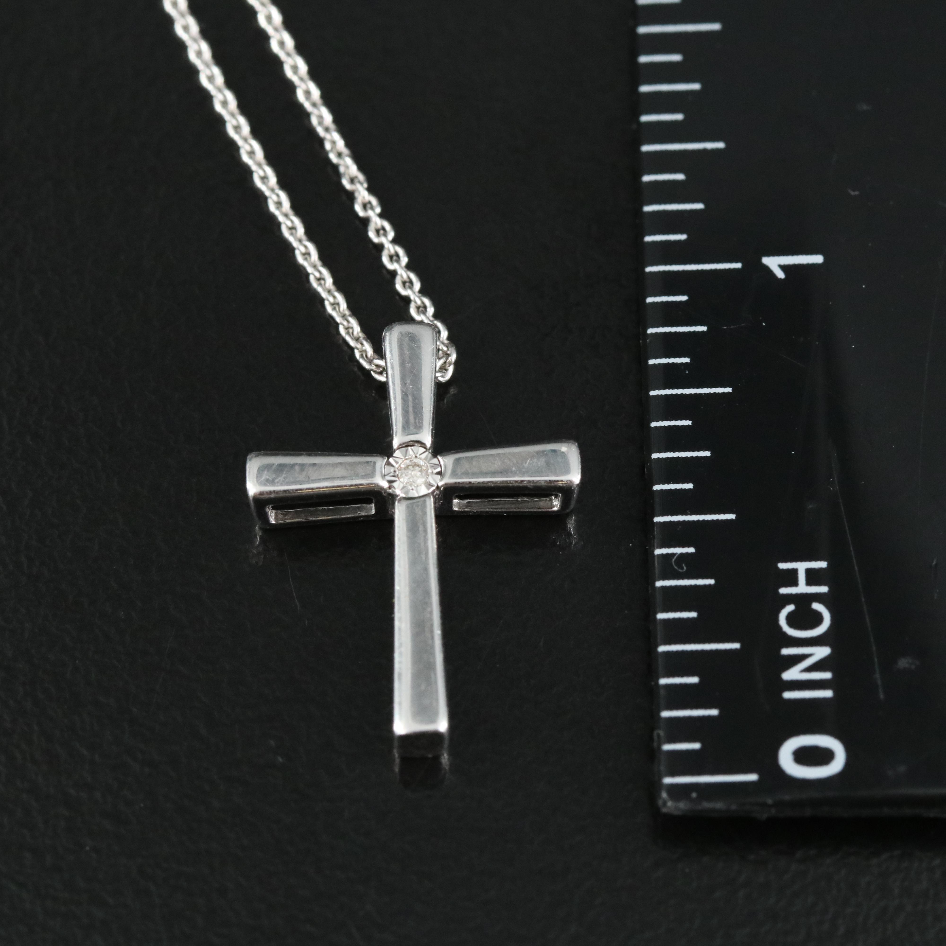 Sterling Diamond Cross Pendant Necklace