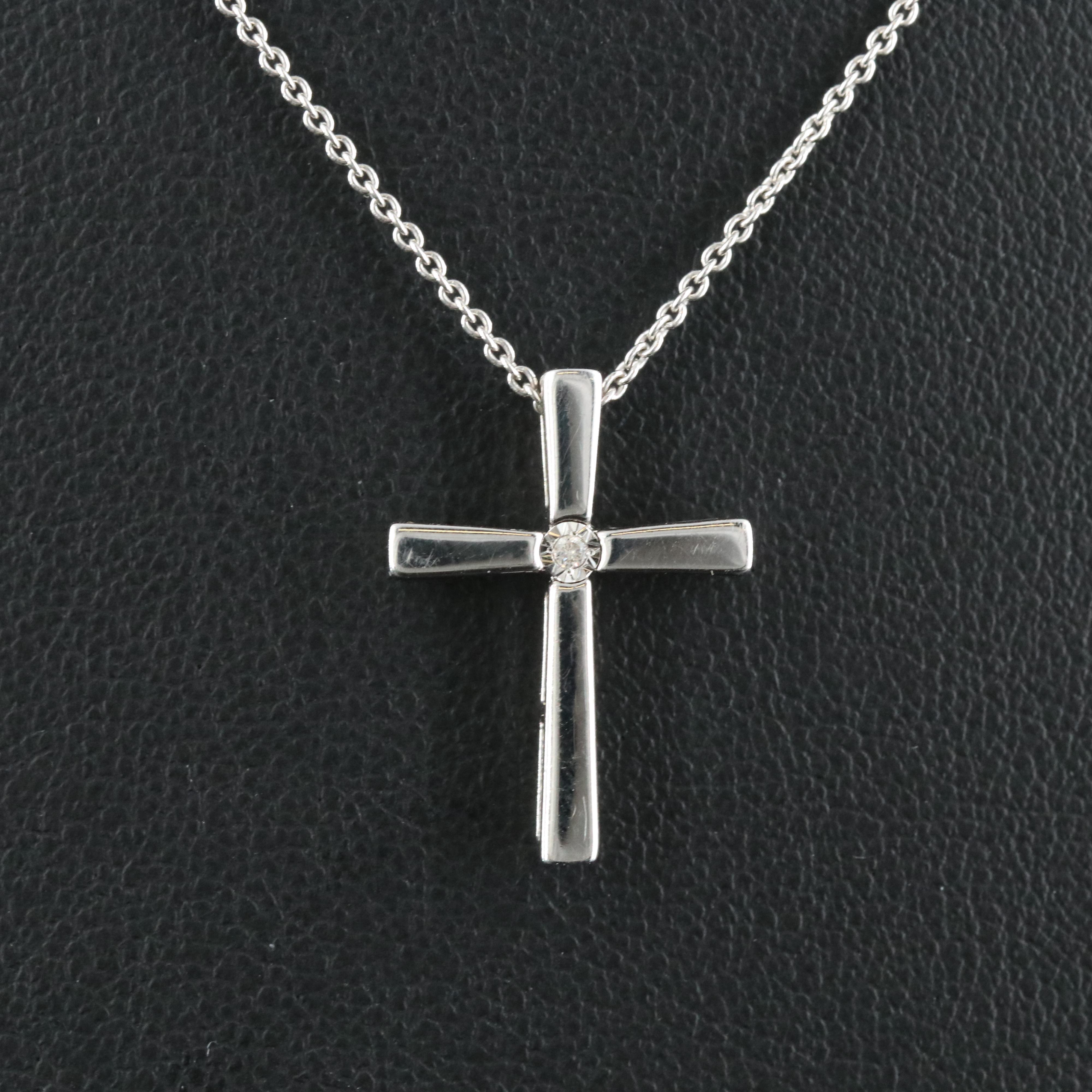 Sterling Diamond Cross Pendant Necklace