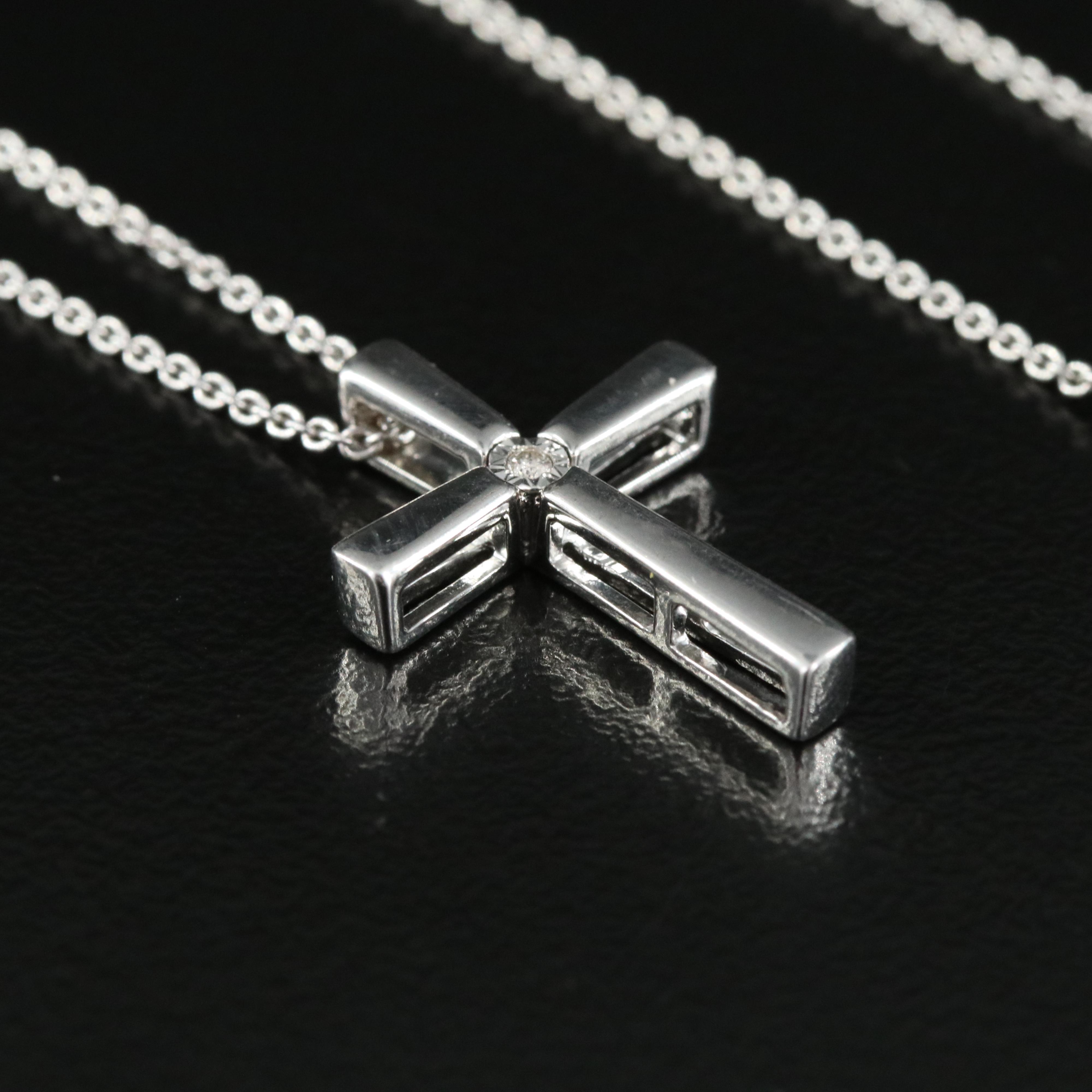 Sterling Diamond Cross Pendant Necklace