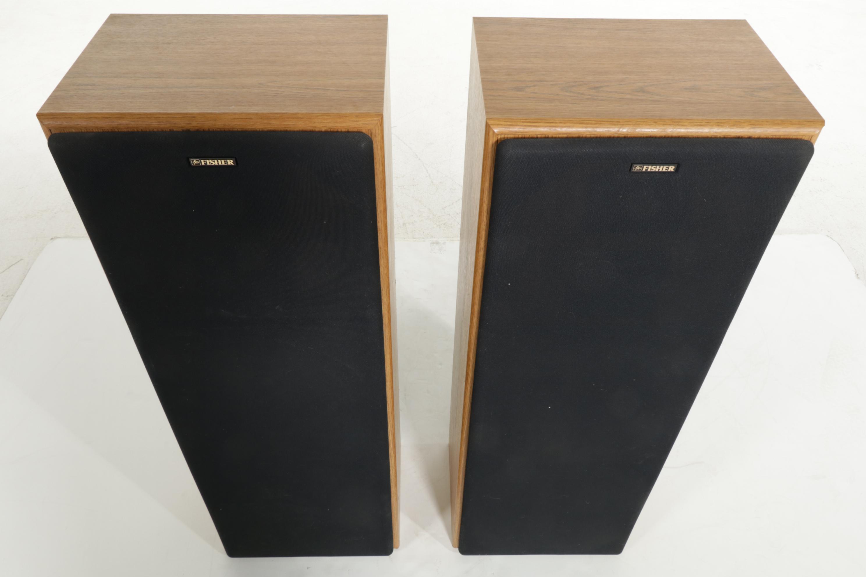Pair of Fisher STV9125 Oak Laminate 3Way Floor Speakers, Late 20th