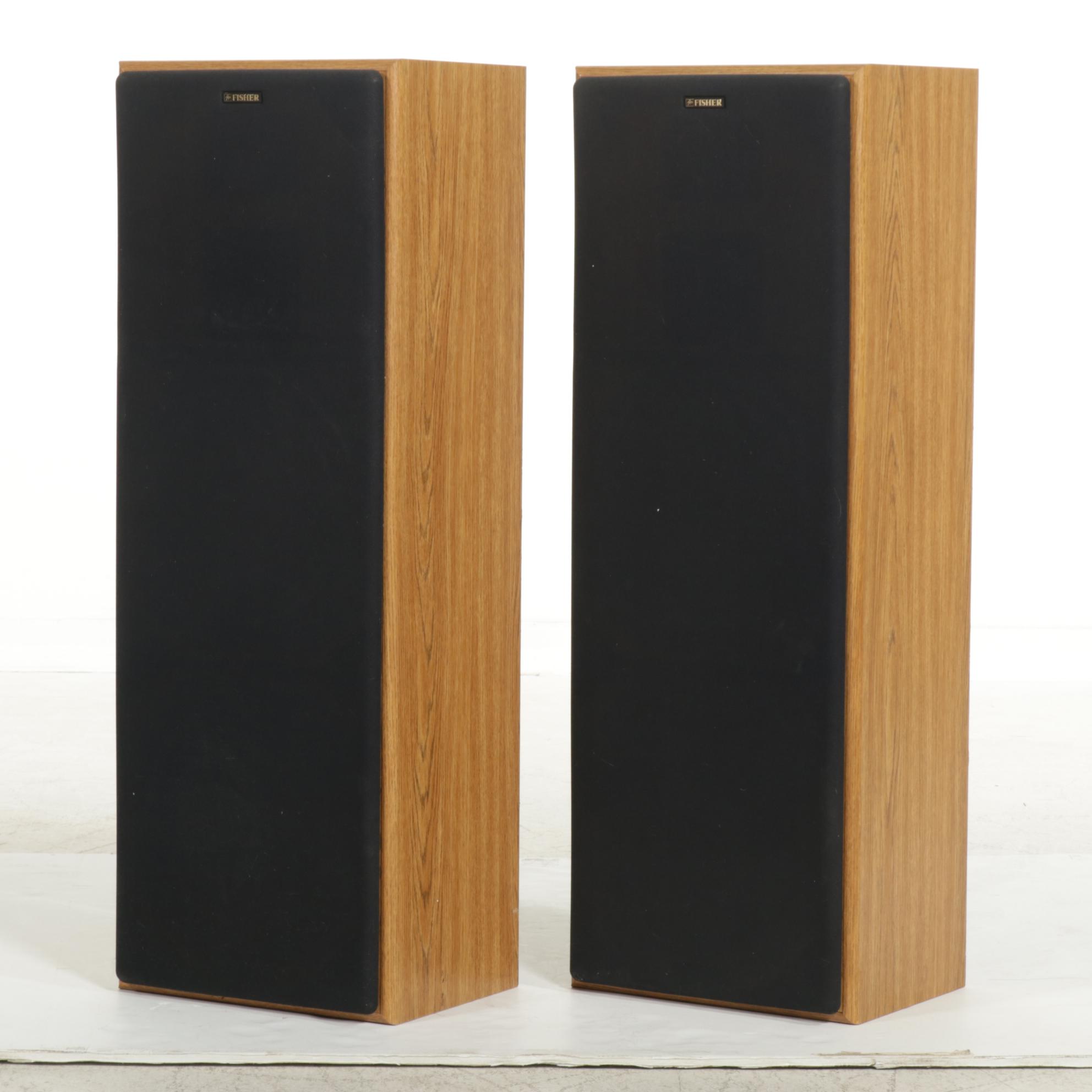 Pair of Fisher STV-9125 Oak Laminate 3-Way Floor Speakers, Late 20th Century
