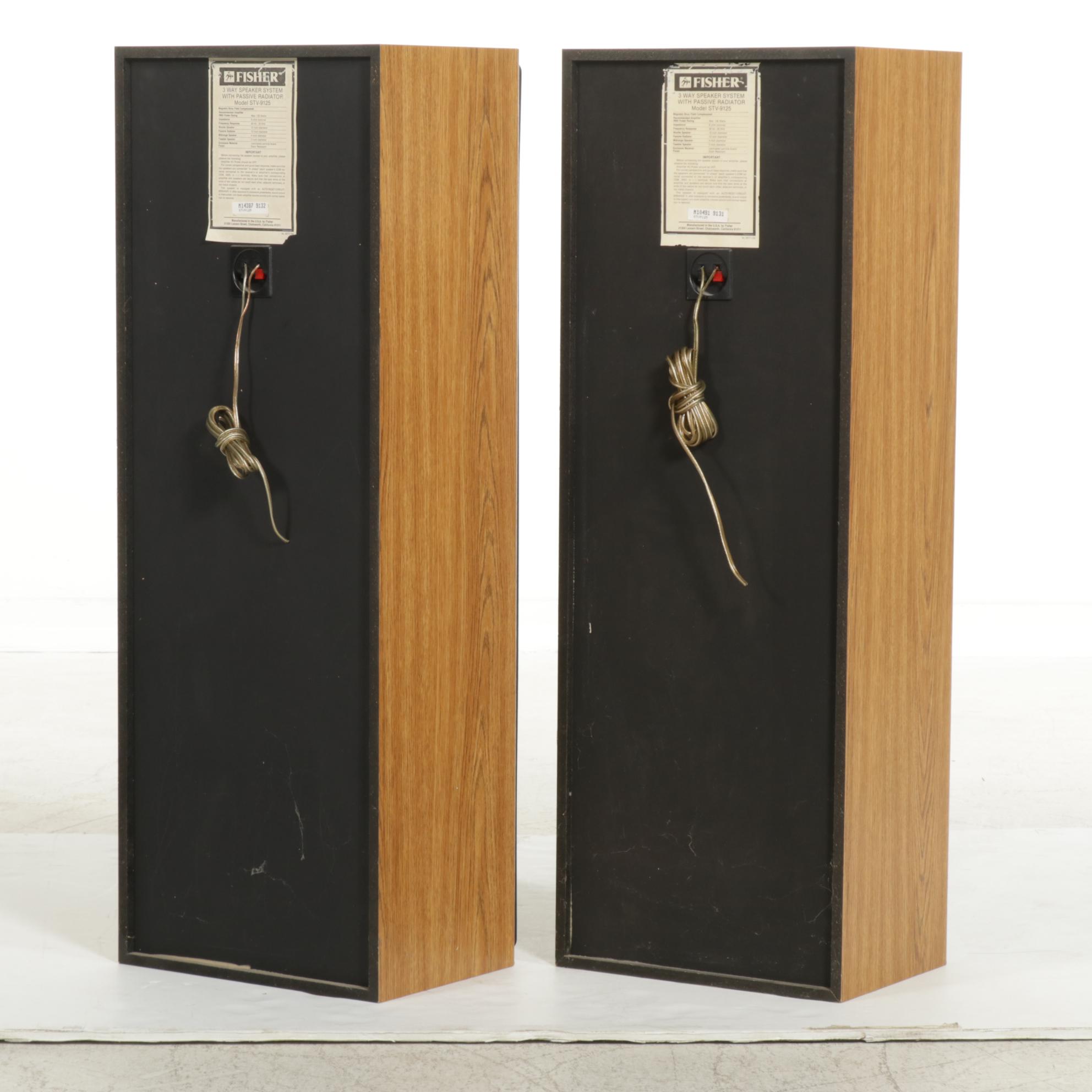 Pair of Fisher STV-9125 Oak Laminate 3-Way Floor Speakers, Late 20th Century