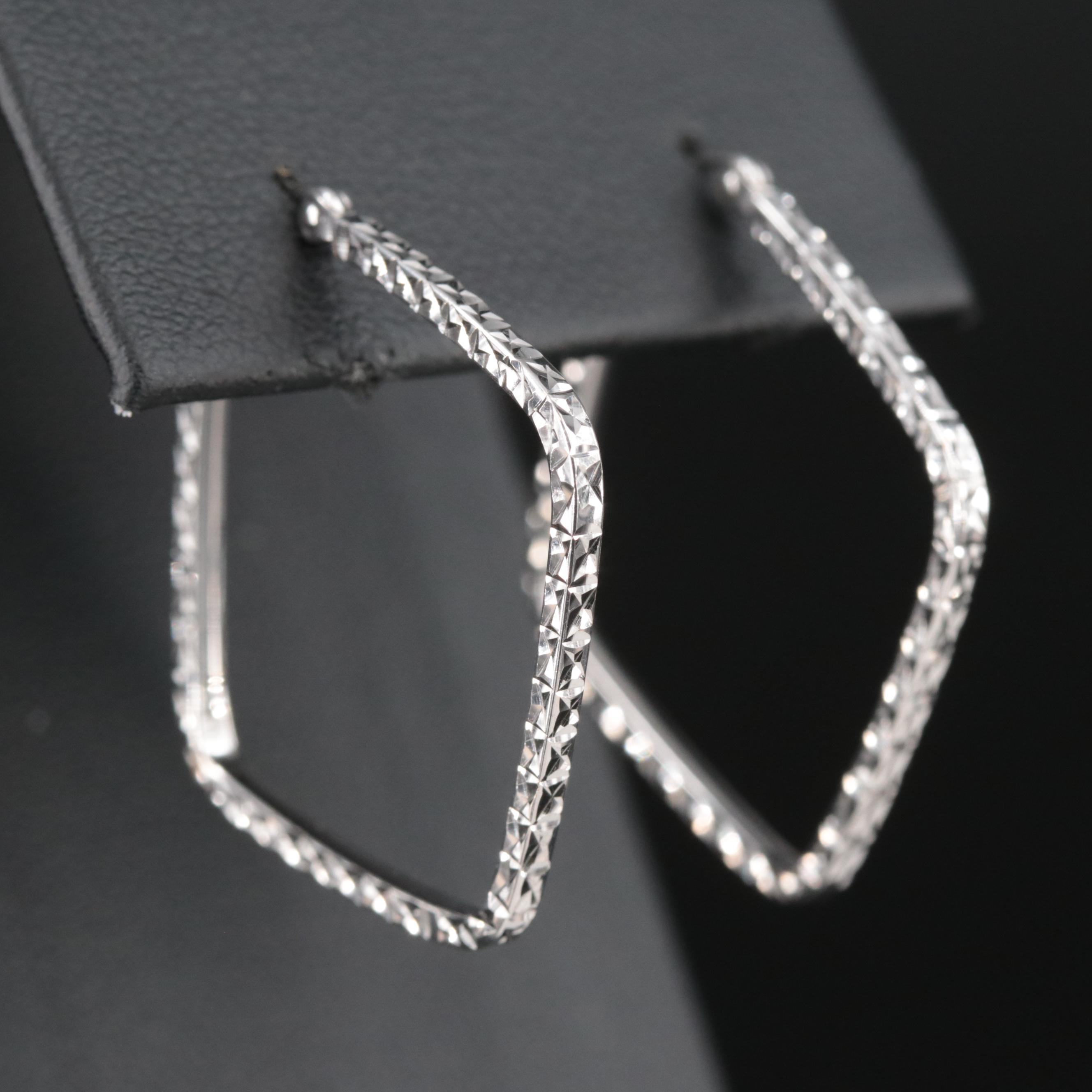 14K Diamond-Cut Squared Hoop Earrings
