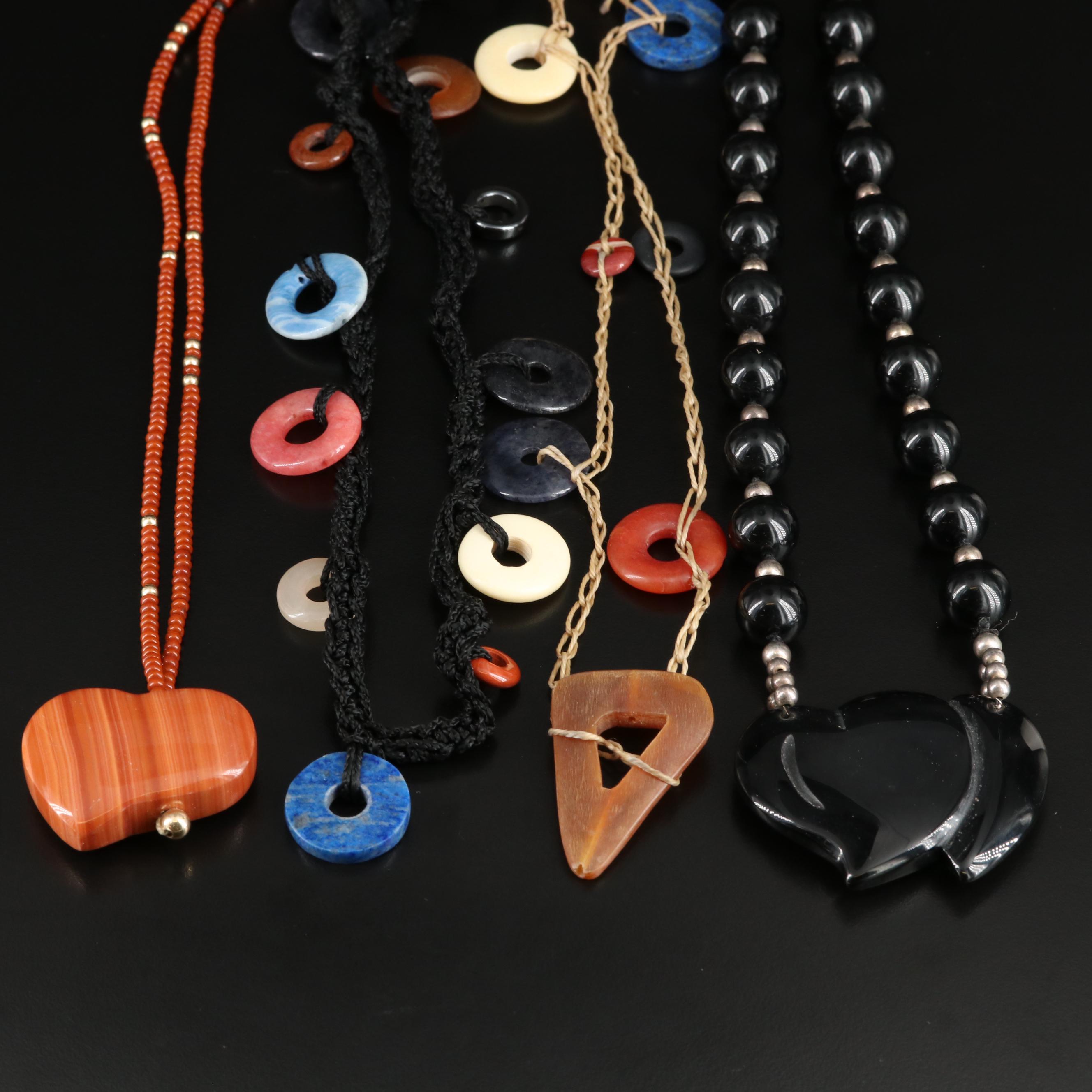 Sterling, Quartz, Bone and Snowflake Obsidian Featured in Necklace Collection