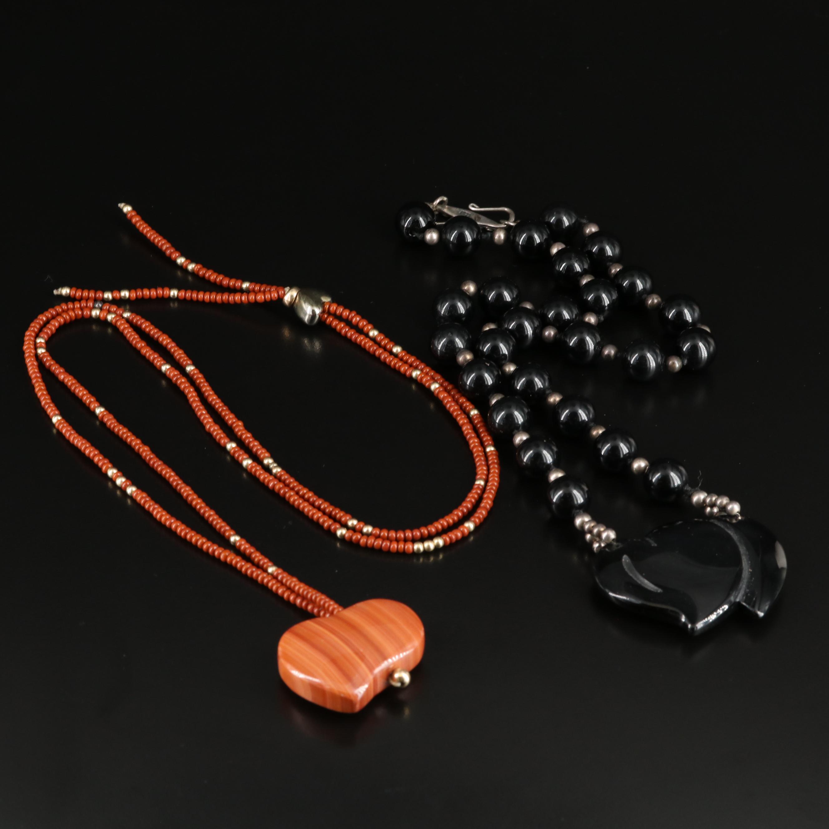 Sterling, Quartz, Bone and Snowflake Obsidian Featured in Necklace Collection