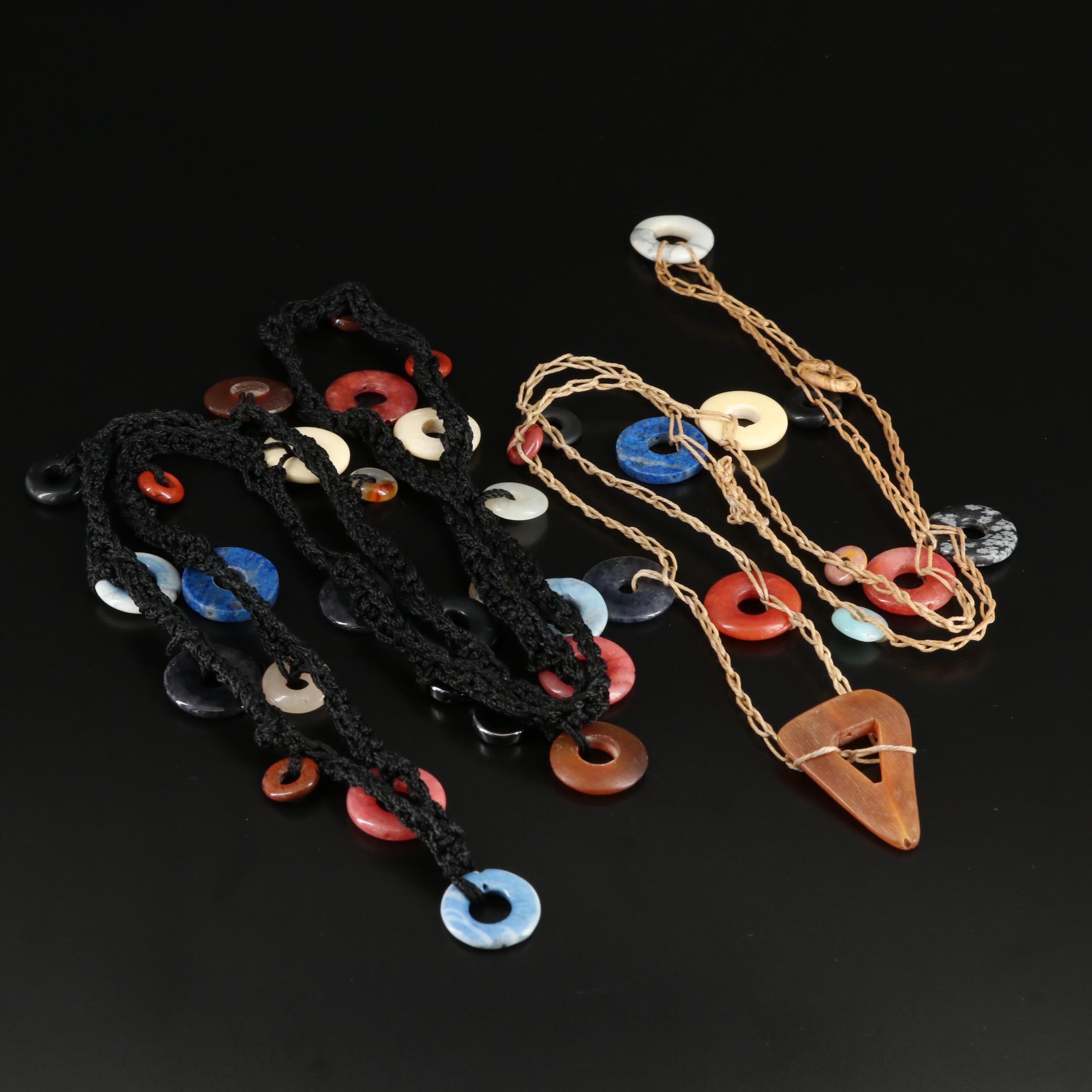 Sterling, Quartz, Bone and Snowflake Obsidian Featured in Necklace Collection