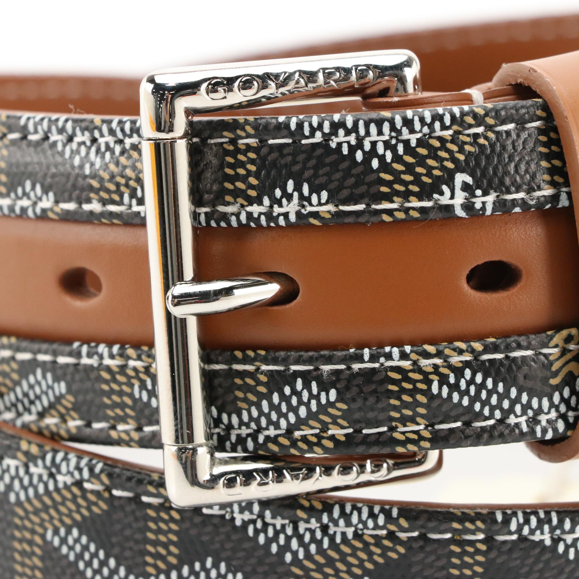Goyard Florida Fregate Belt in Black/Brown Coated Canvas & Leather, New With Tag