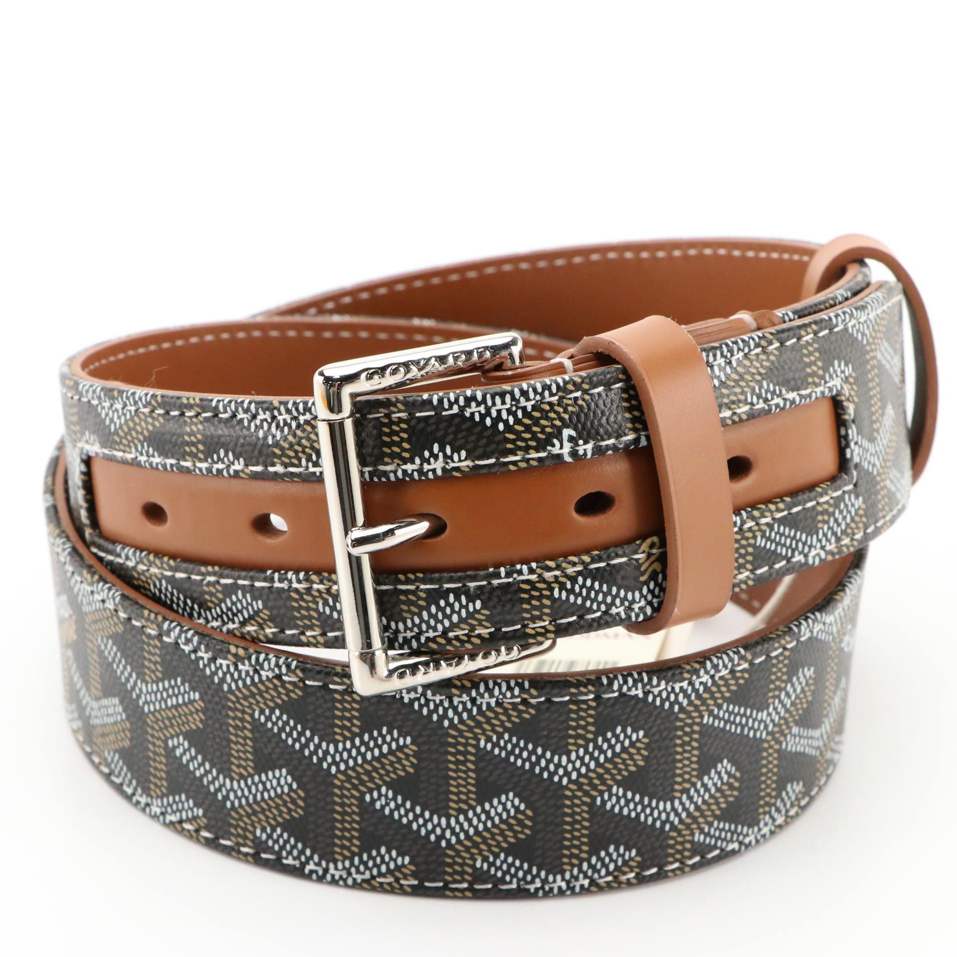 Goyard Florida Fregate Belt in Black/Brown Coated Canvas & Leather, New With Tag