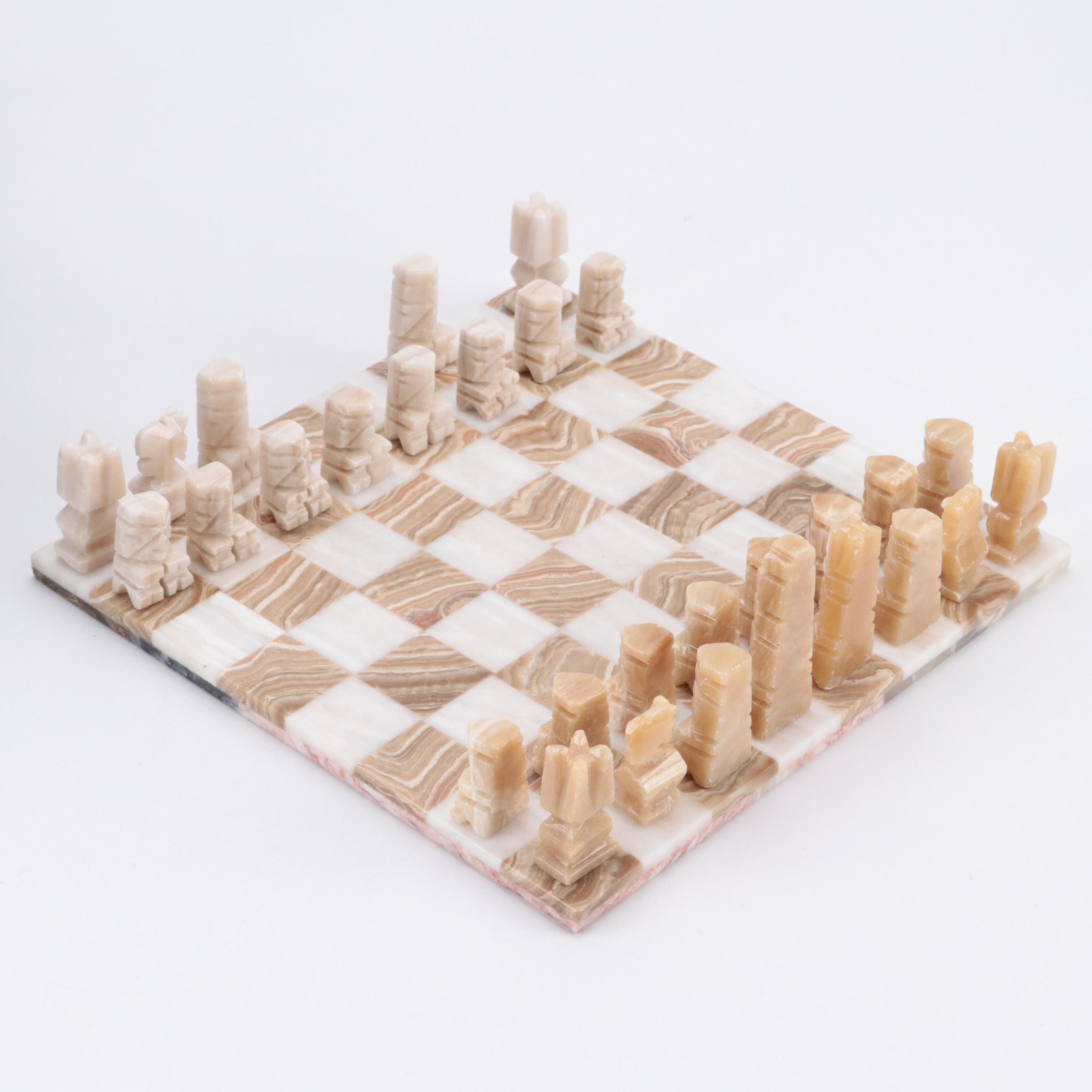 Hand-Carved Stone Chess Set